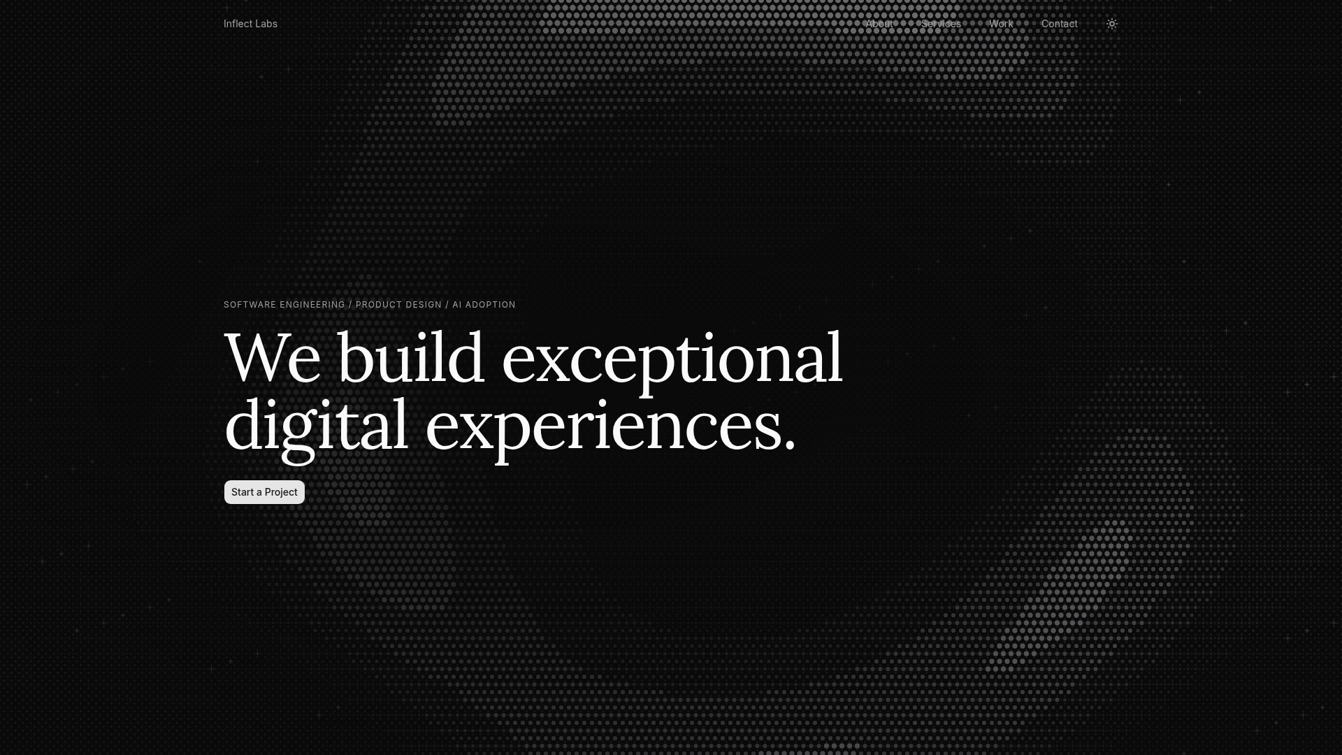 Landing page screenshot for inflectlabs.co, 1920 by 1080 pixels