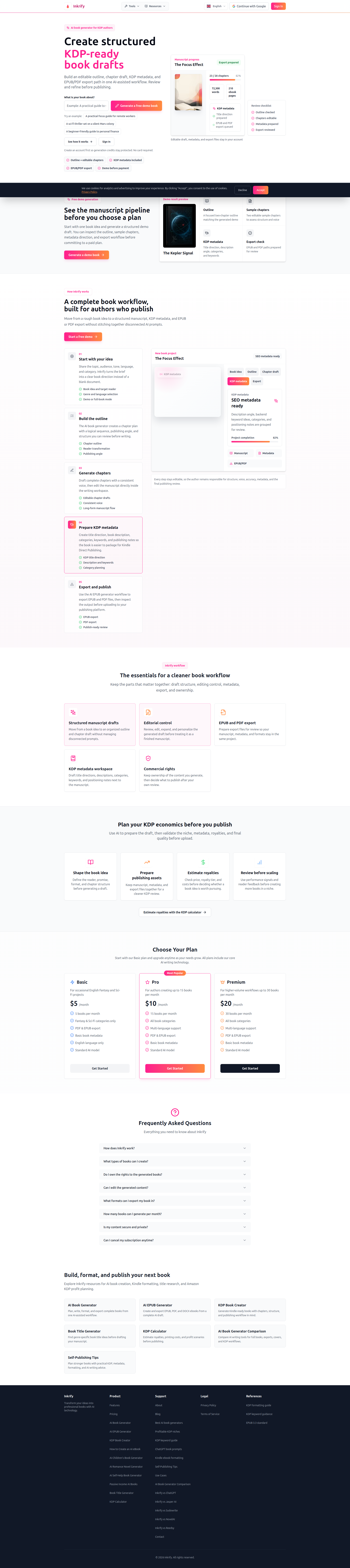 Landing page screenshot for inkrify.com, 1920 by 8587 pixels