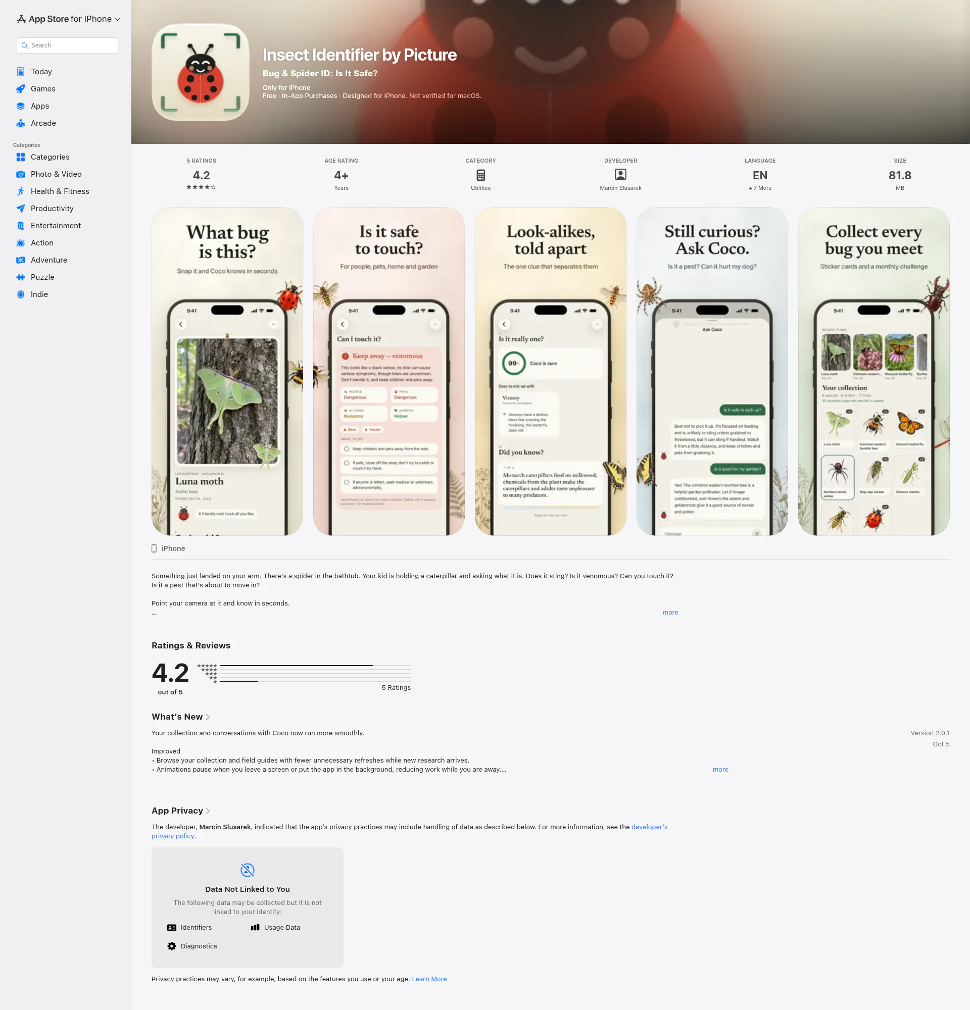 Insects Identifier landing page