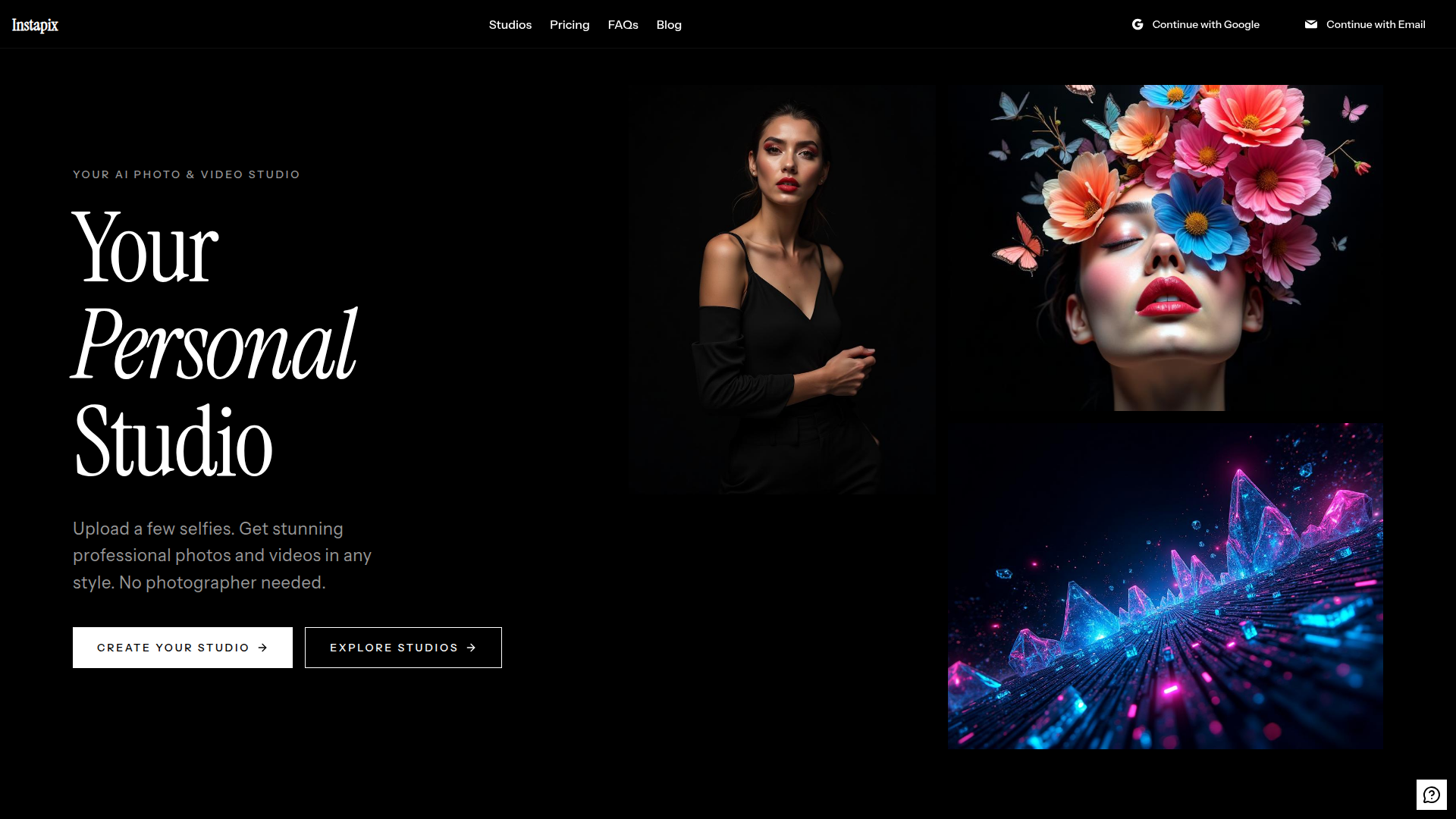 Landing page screenshot for instapix.ai, 1920 by 1080 pixels
