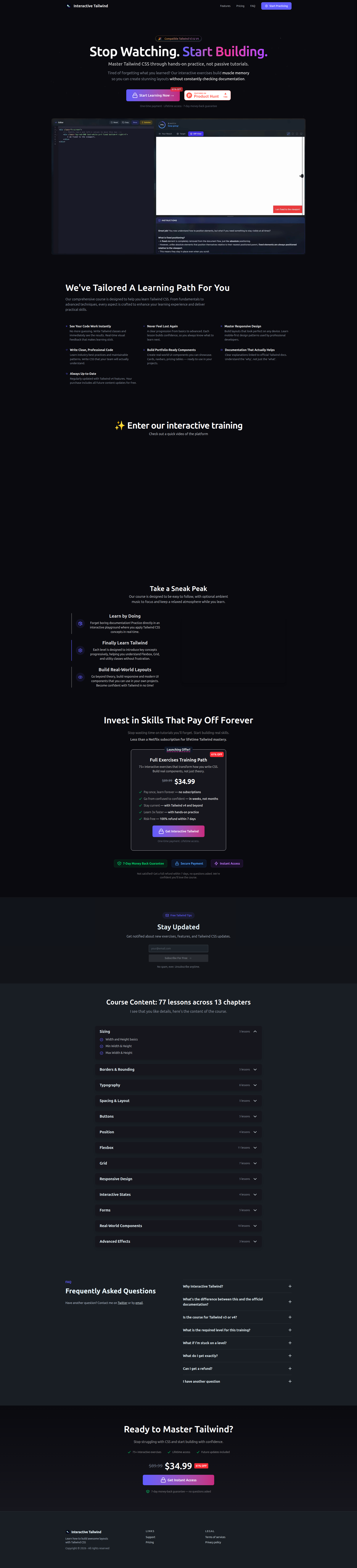 Landing page screenshot for interactive-tailwind.com, 1920 by 8426 pixels