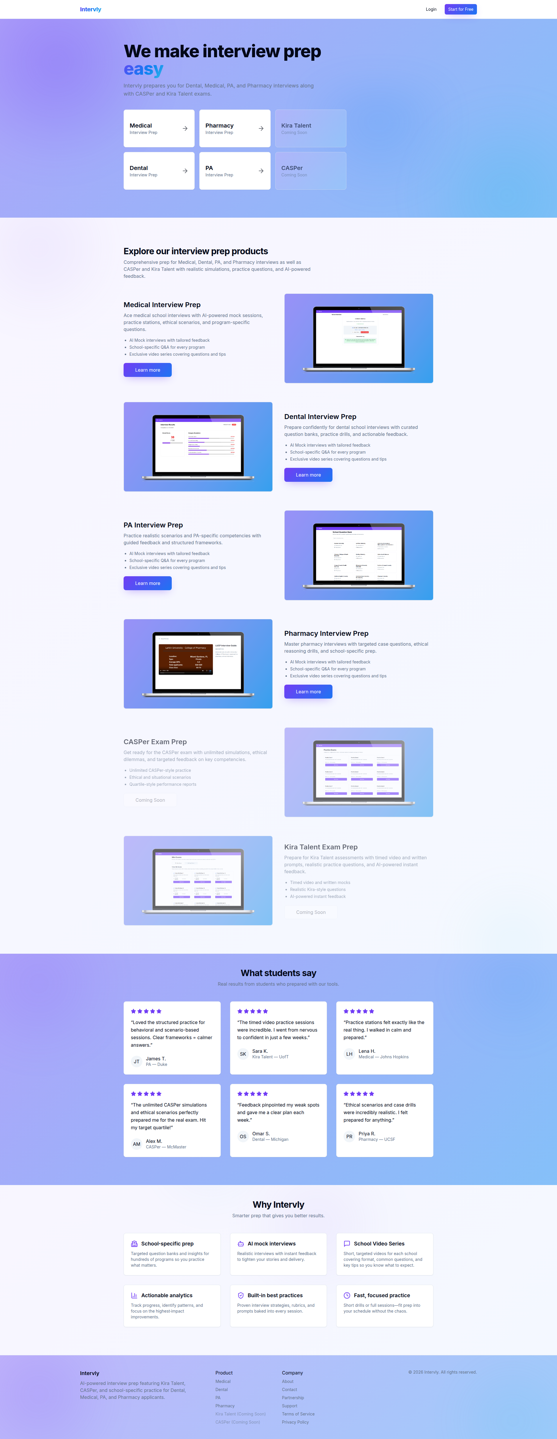 Landing page screenshot for intervly.com, 1920 by 4952 pixels