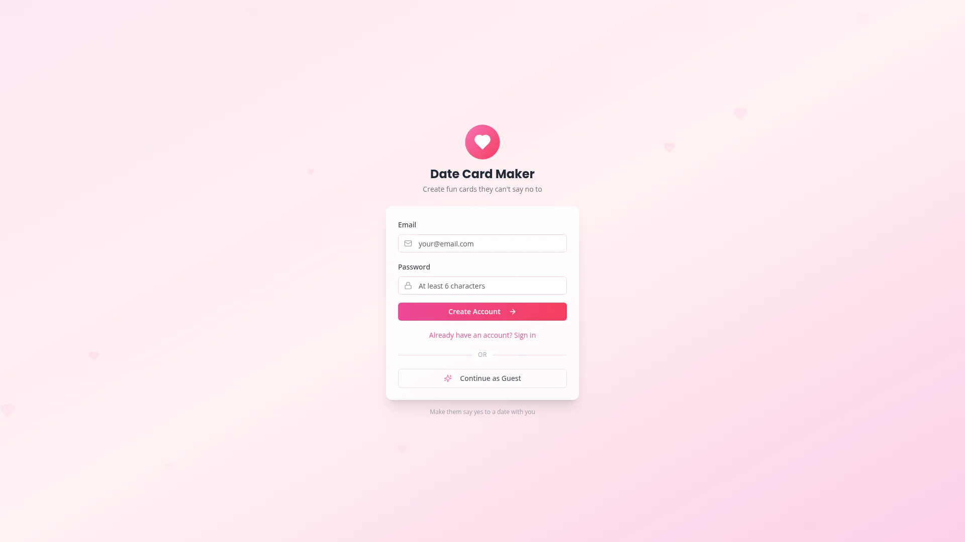 Invite Card Maker landing page
