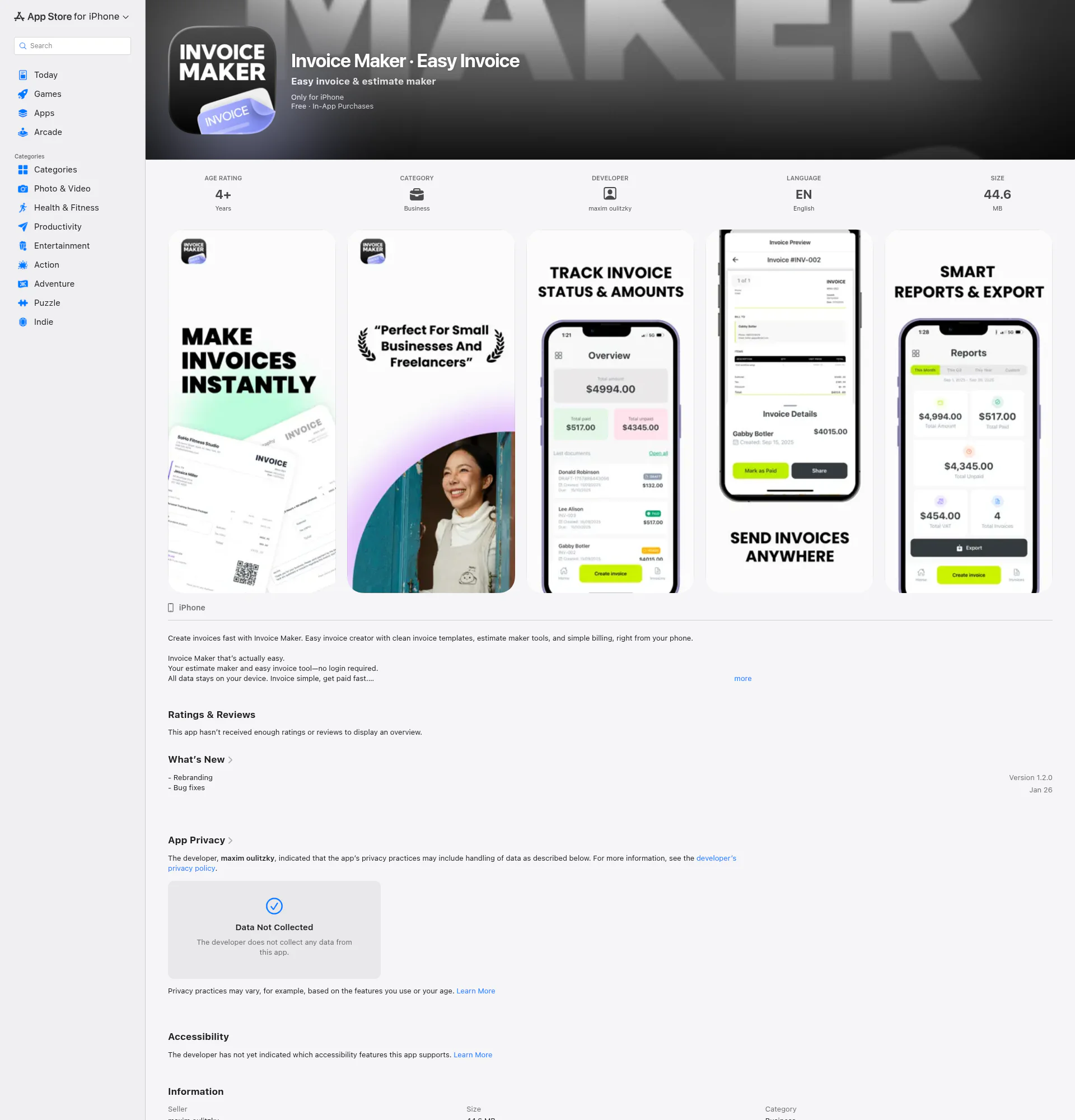 Invoice Maker landing page