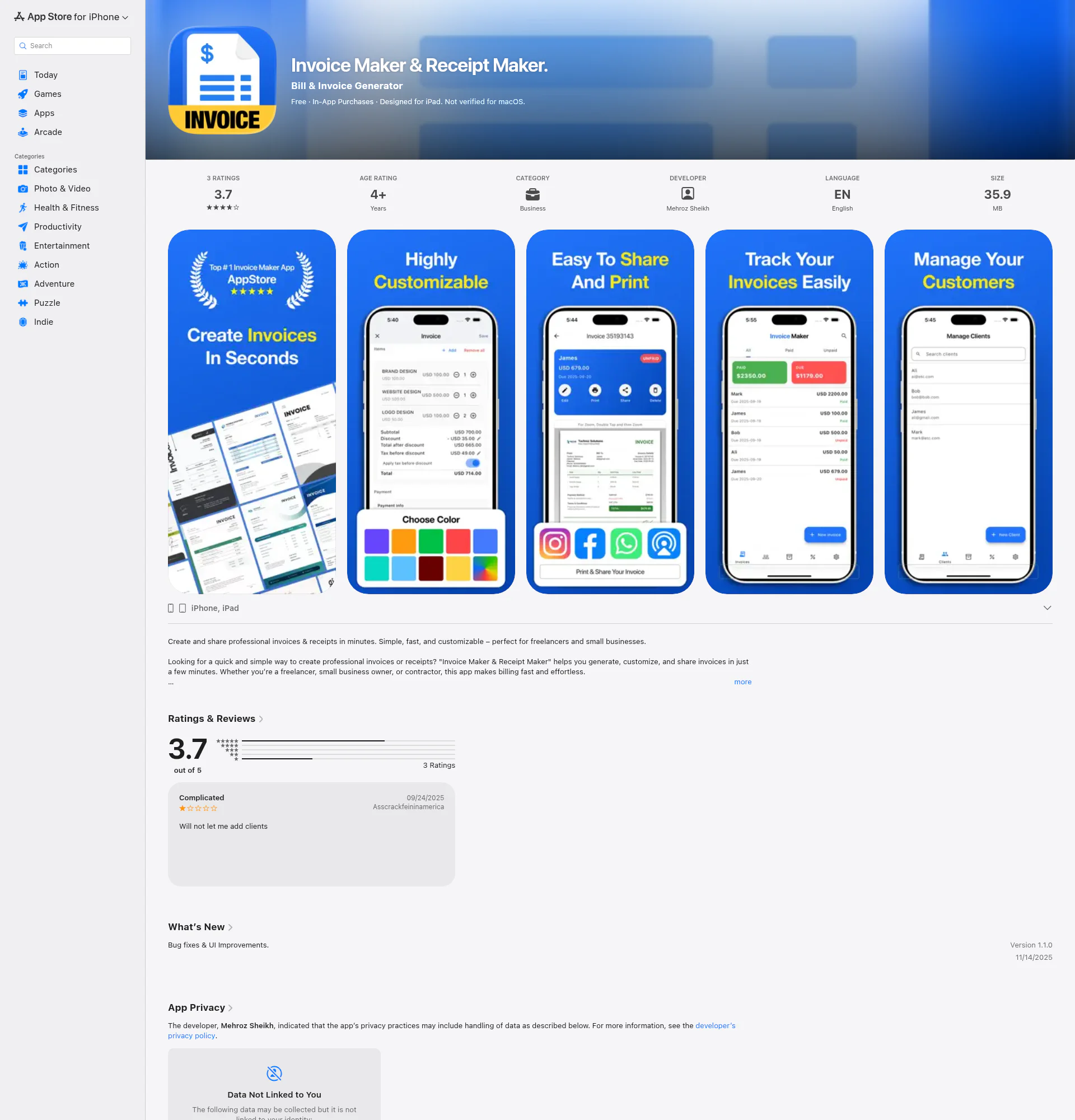 Invoice Maker landing page