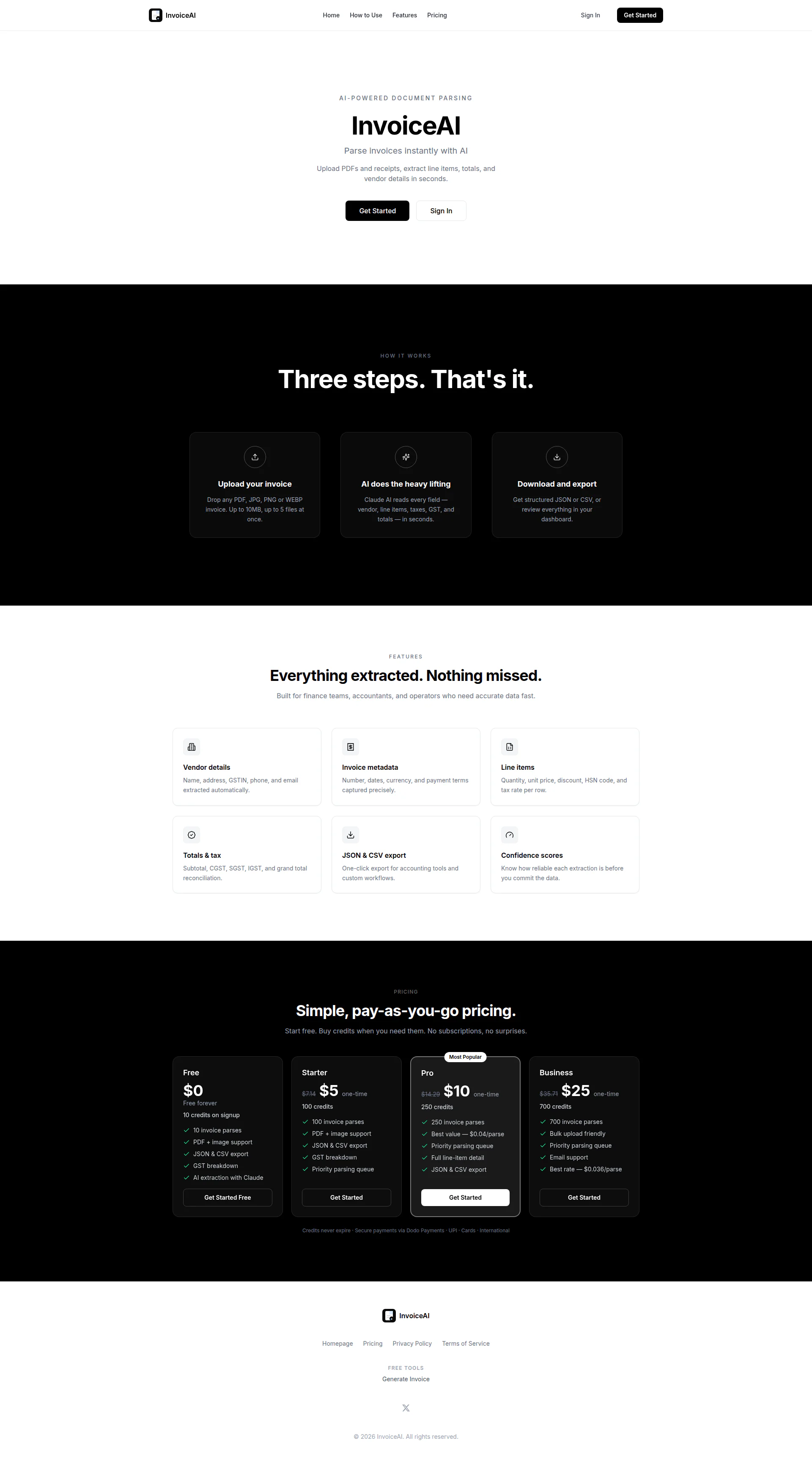 InvoiceAI landing page