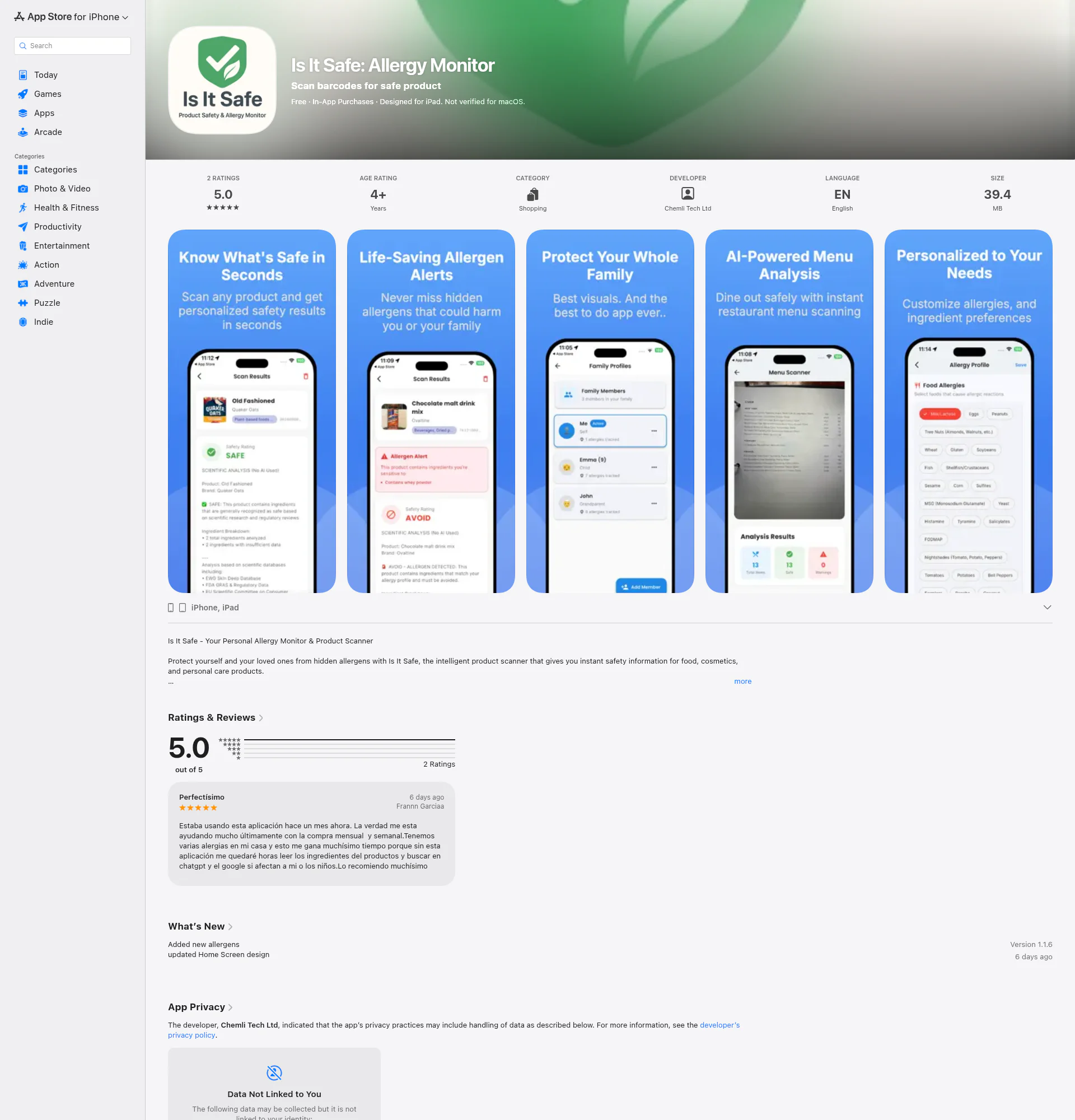 is it safe : Allergy Monitor landing page