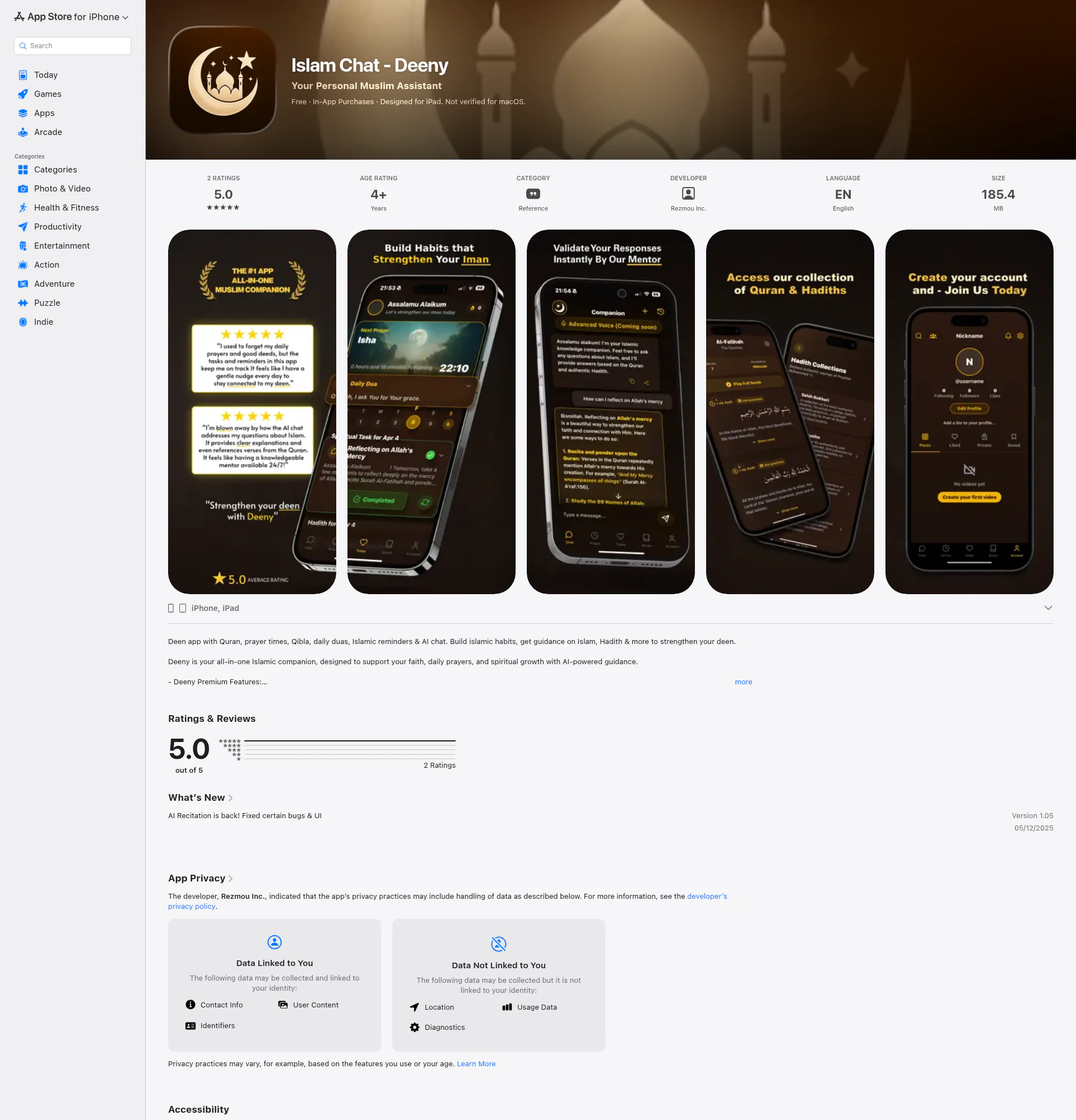 Islamic AI Companion - Deeny landing page