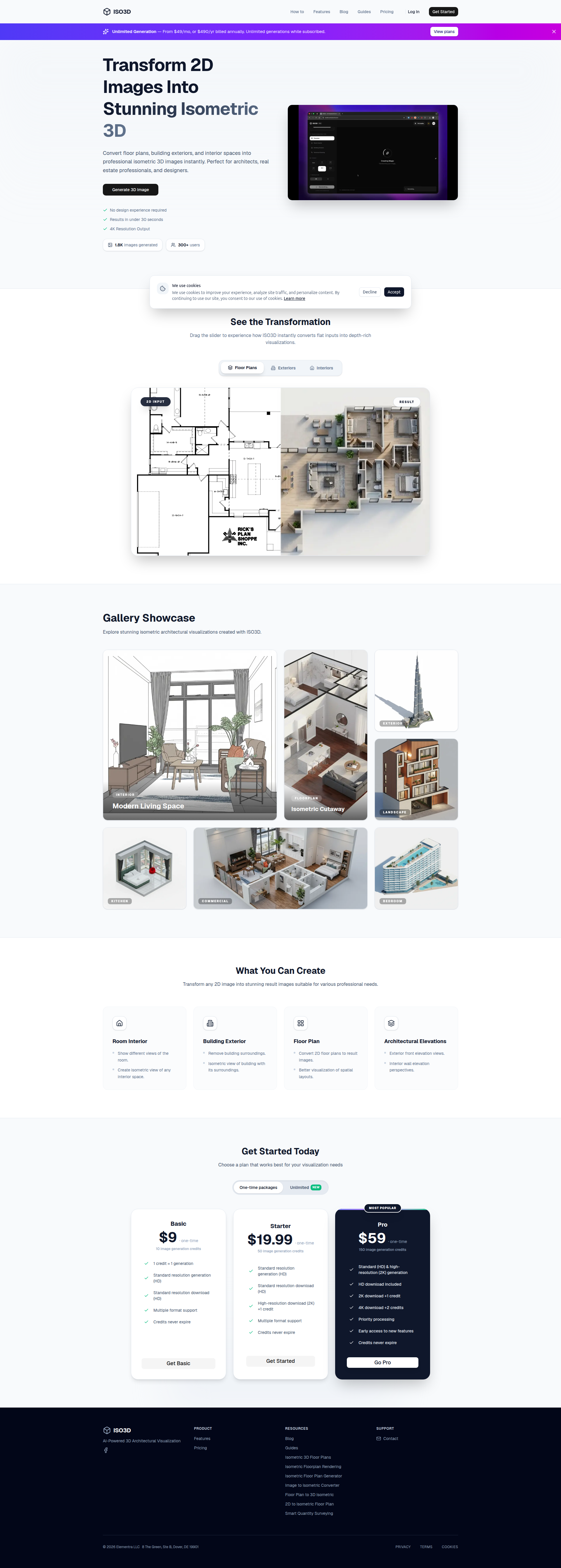 Landing page screenshot for iso3d.com, 1920 by 5365 pixels