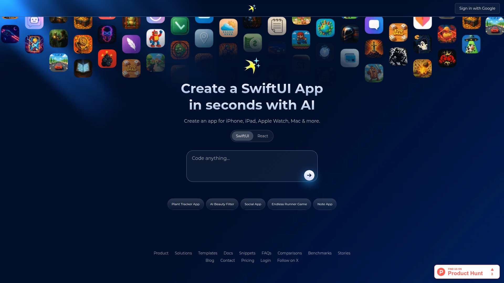Landing page screenshot for iswift.dev, 1920 by 1080 pixels