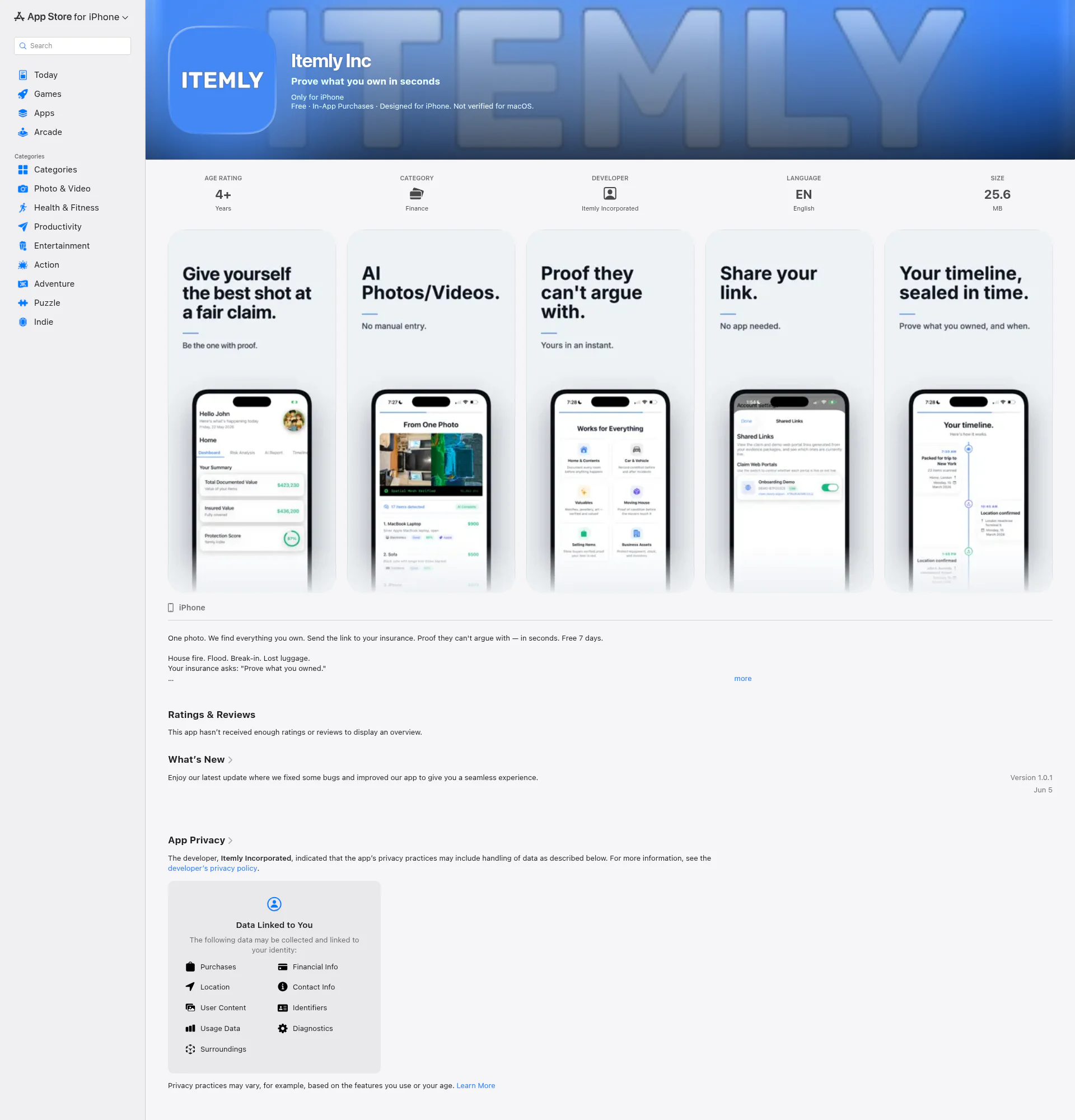 Itemly landing page