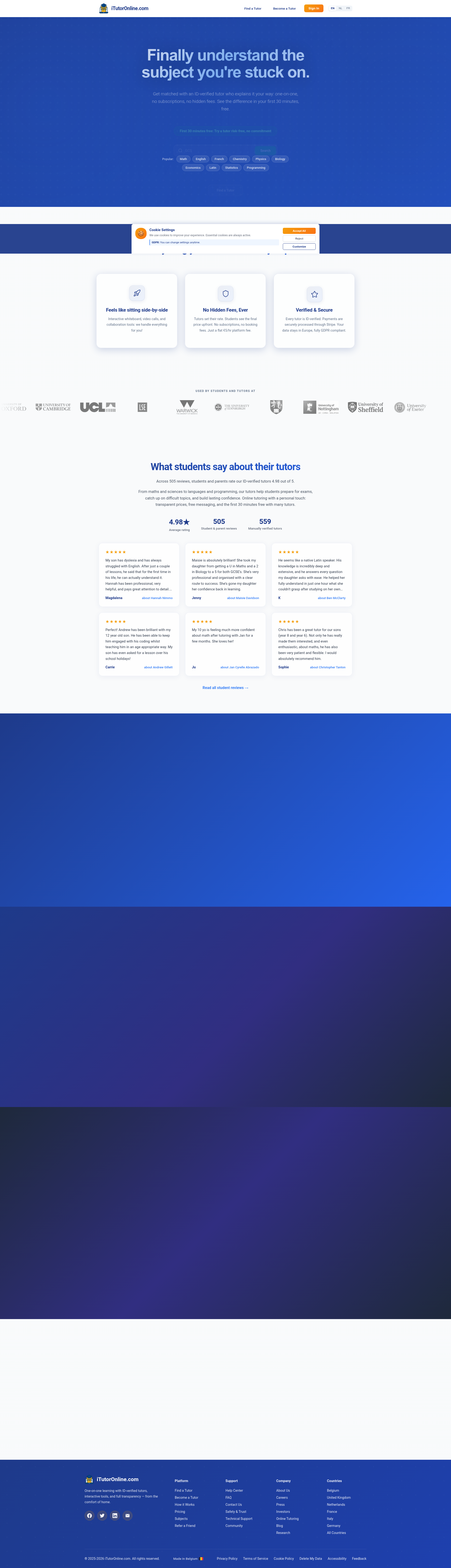 Landing page screenshot for itutoronline.com, 1920 by 6677 pixels