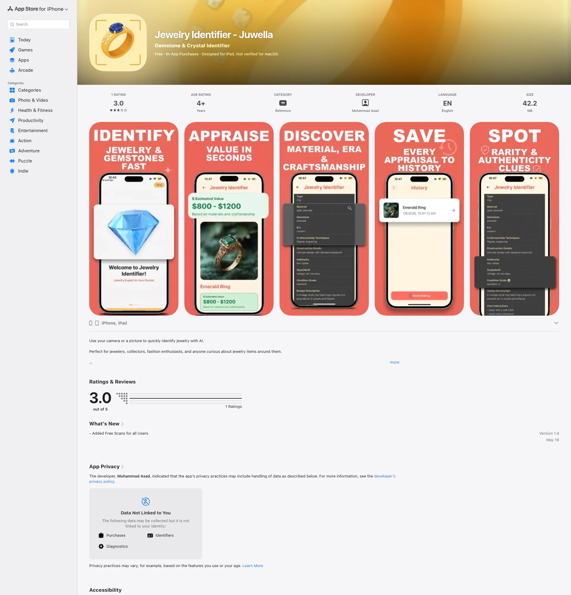 Jewelry Identification landing page