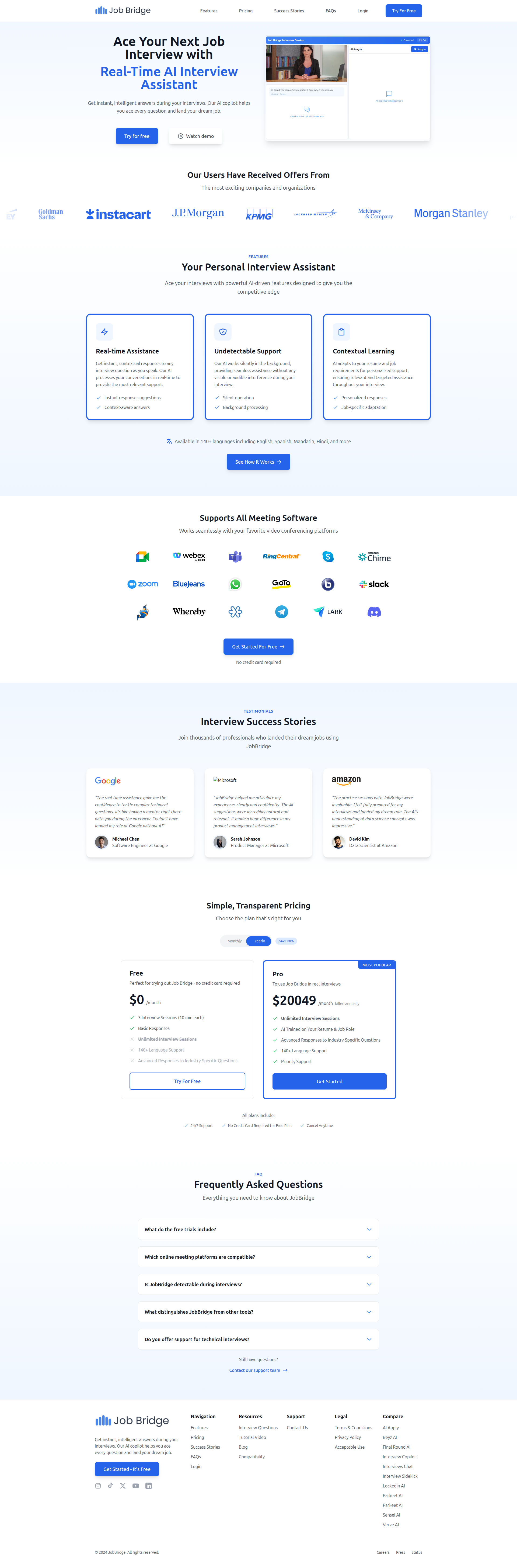Landing page screenshot for jobbridge.io, 1920 by 5820 pixels