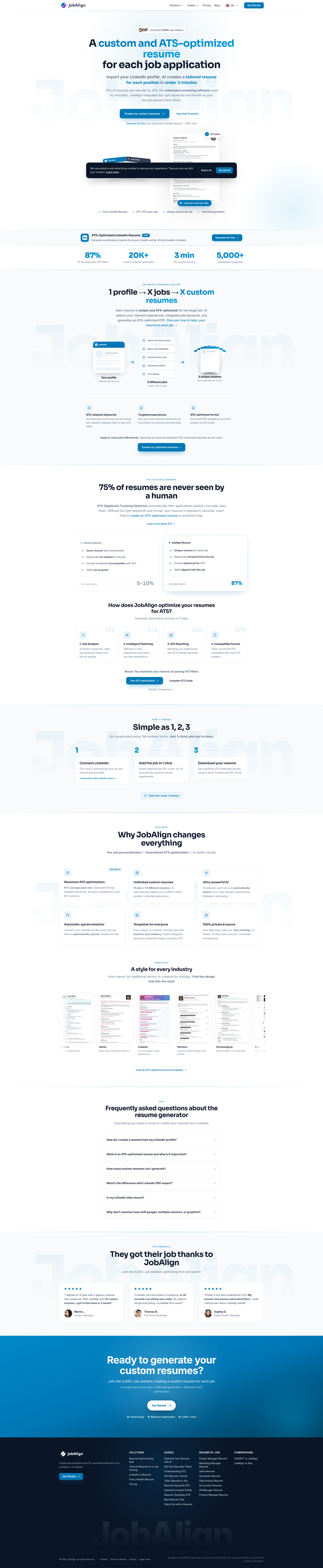 Landing page screenshot for jobalign.app, 1920 by 9329 pixels