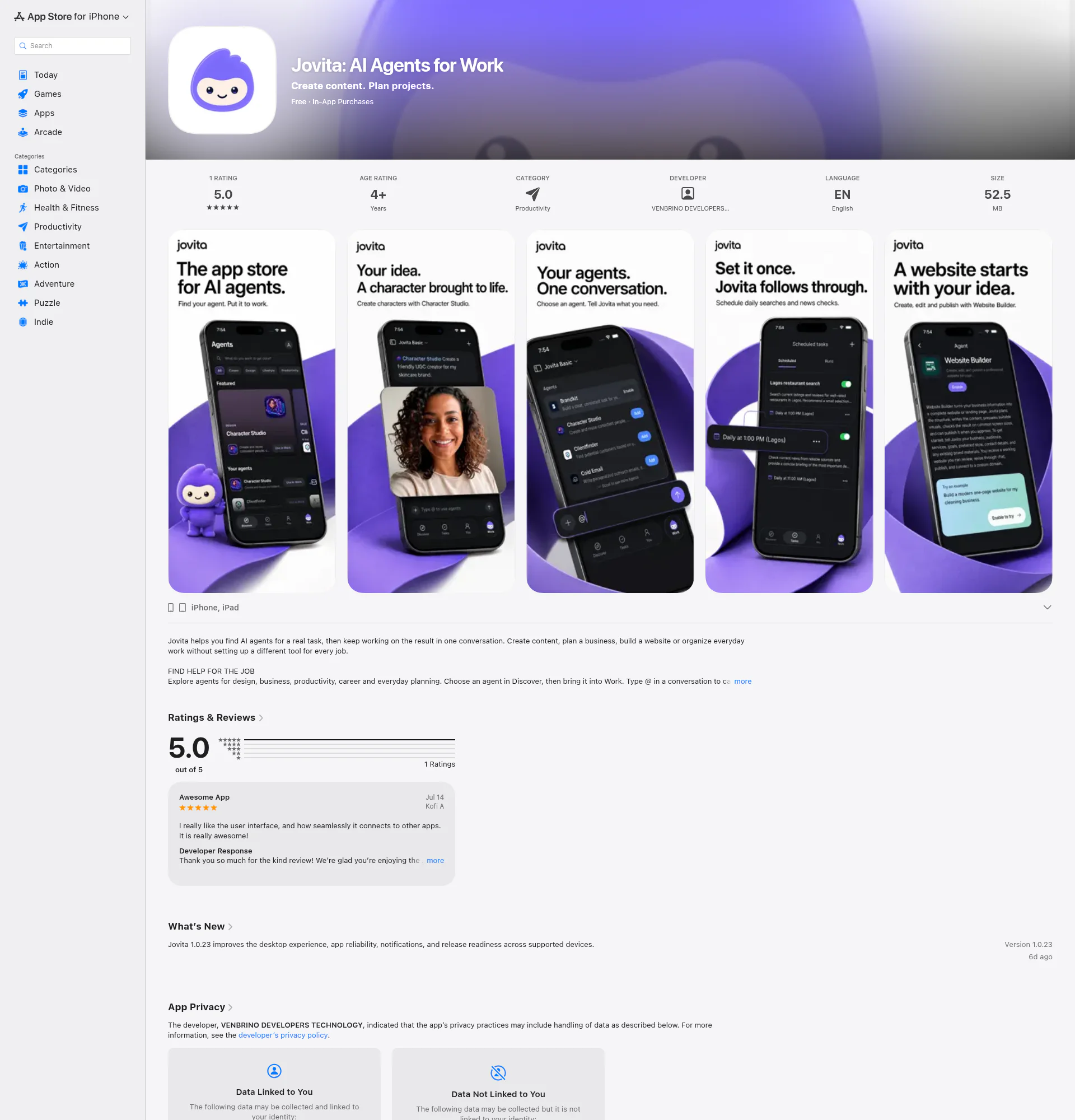 JOVITA AI landing page