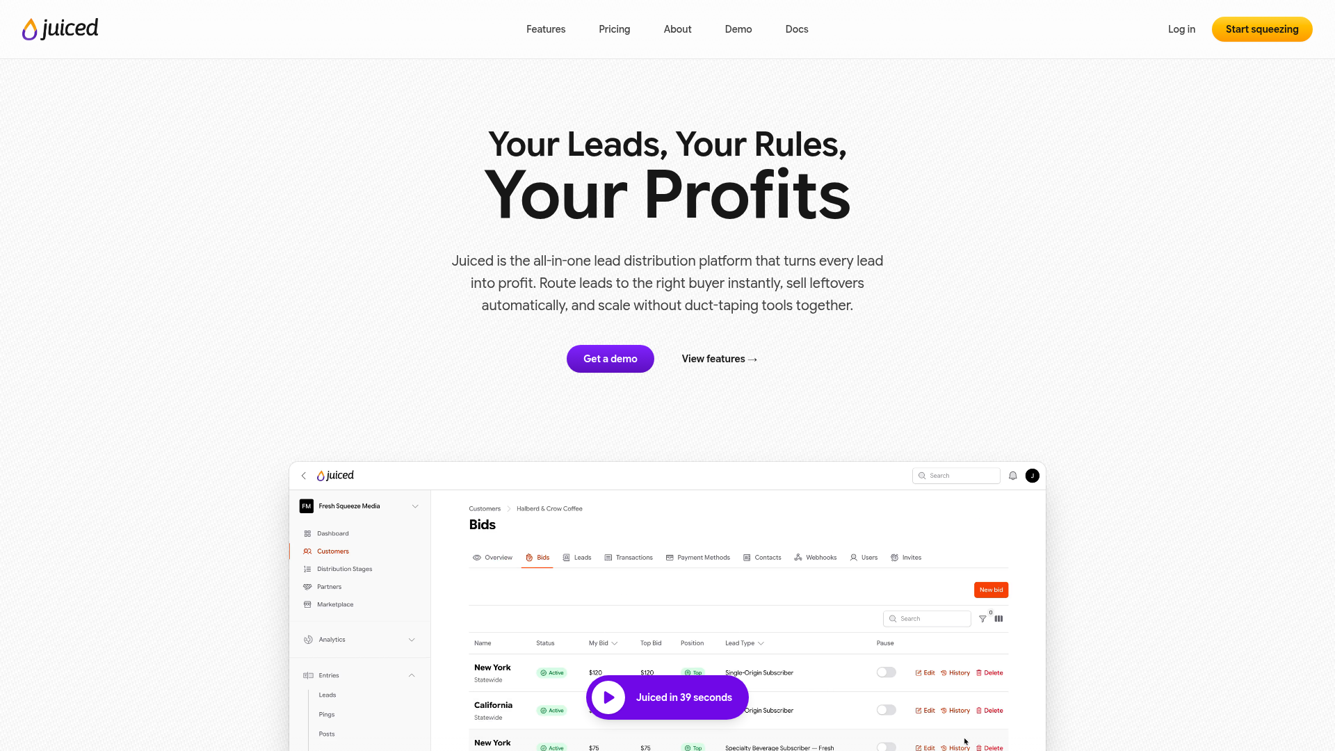 Landing page screenshot for usejuiced.com, 1920 by 1080 pixels