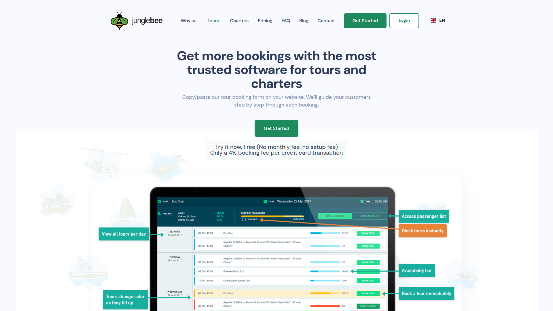 Landing page screenshot for junglebee.com, 1920 by 1080 pixels