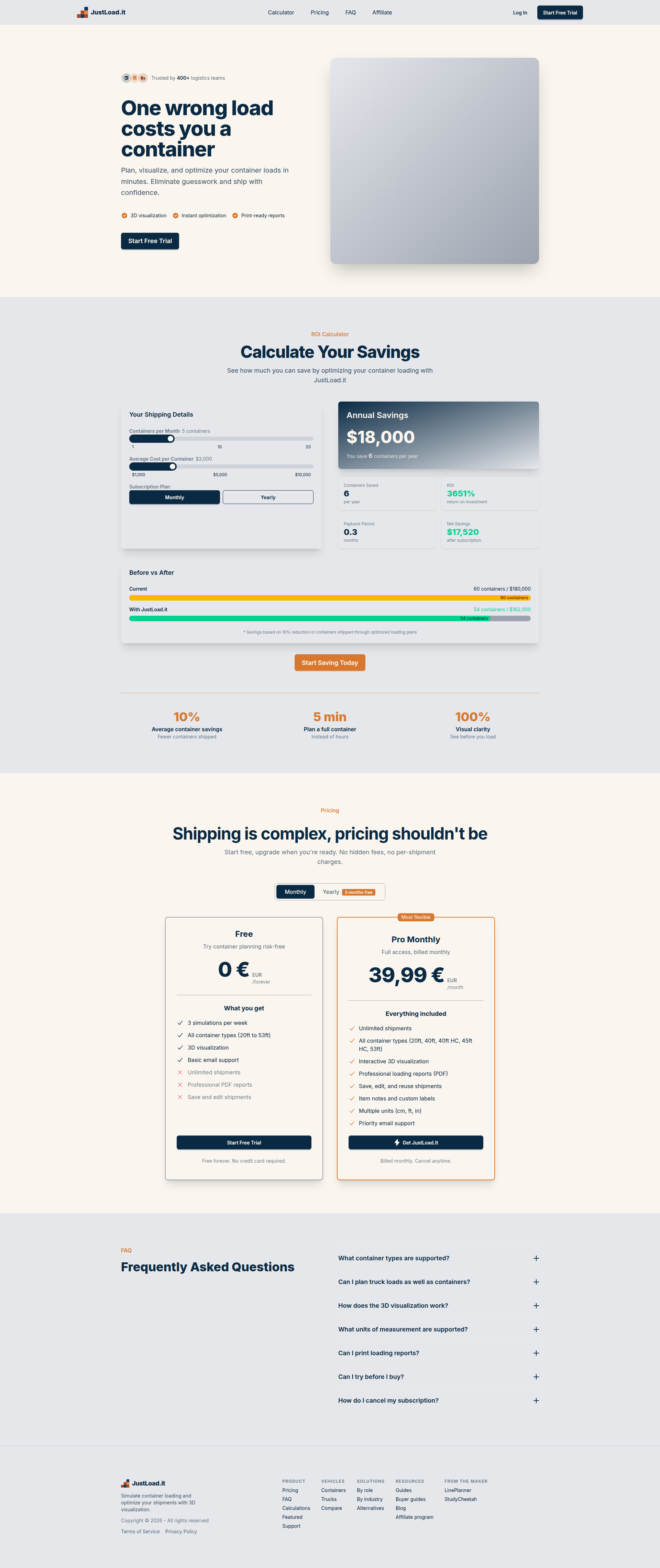 Landing page screenshot for justload.it, 1920 by 4561 pixels
