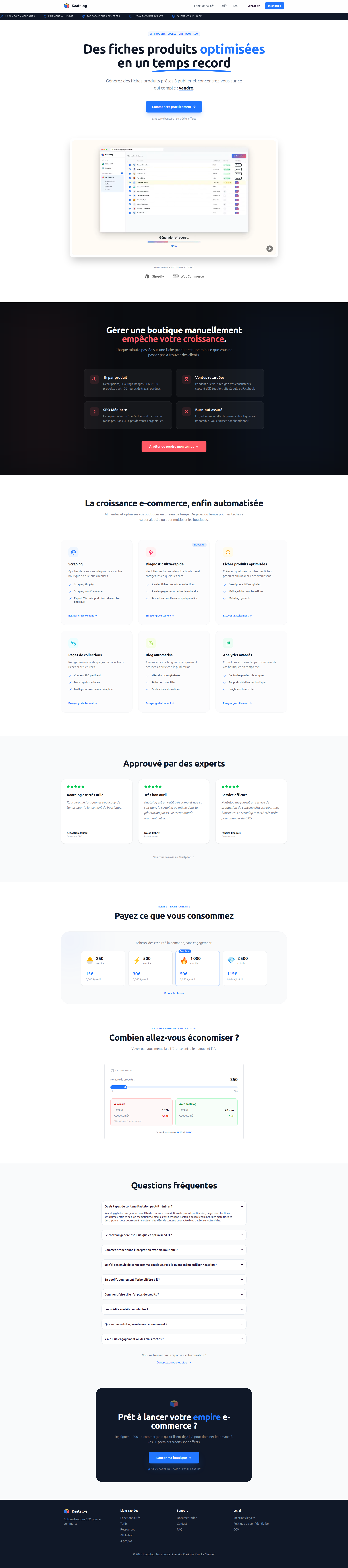Landing page screenshot for kaatalog.ai, 1920 by 8655 pixels
