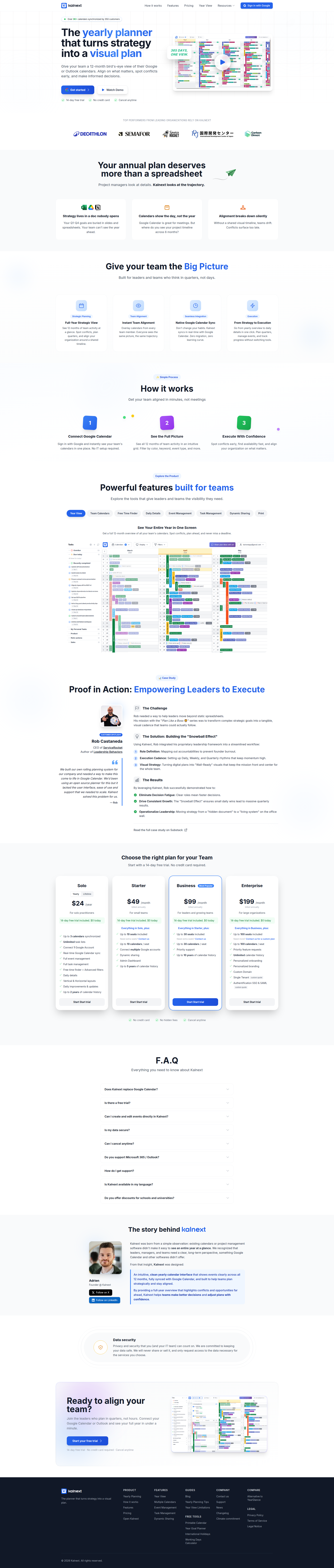 Landing page screenshot for kalnext.com, 1920 by 9004 pixels