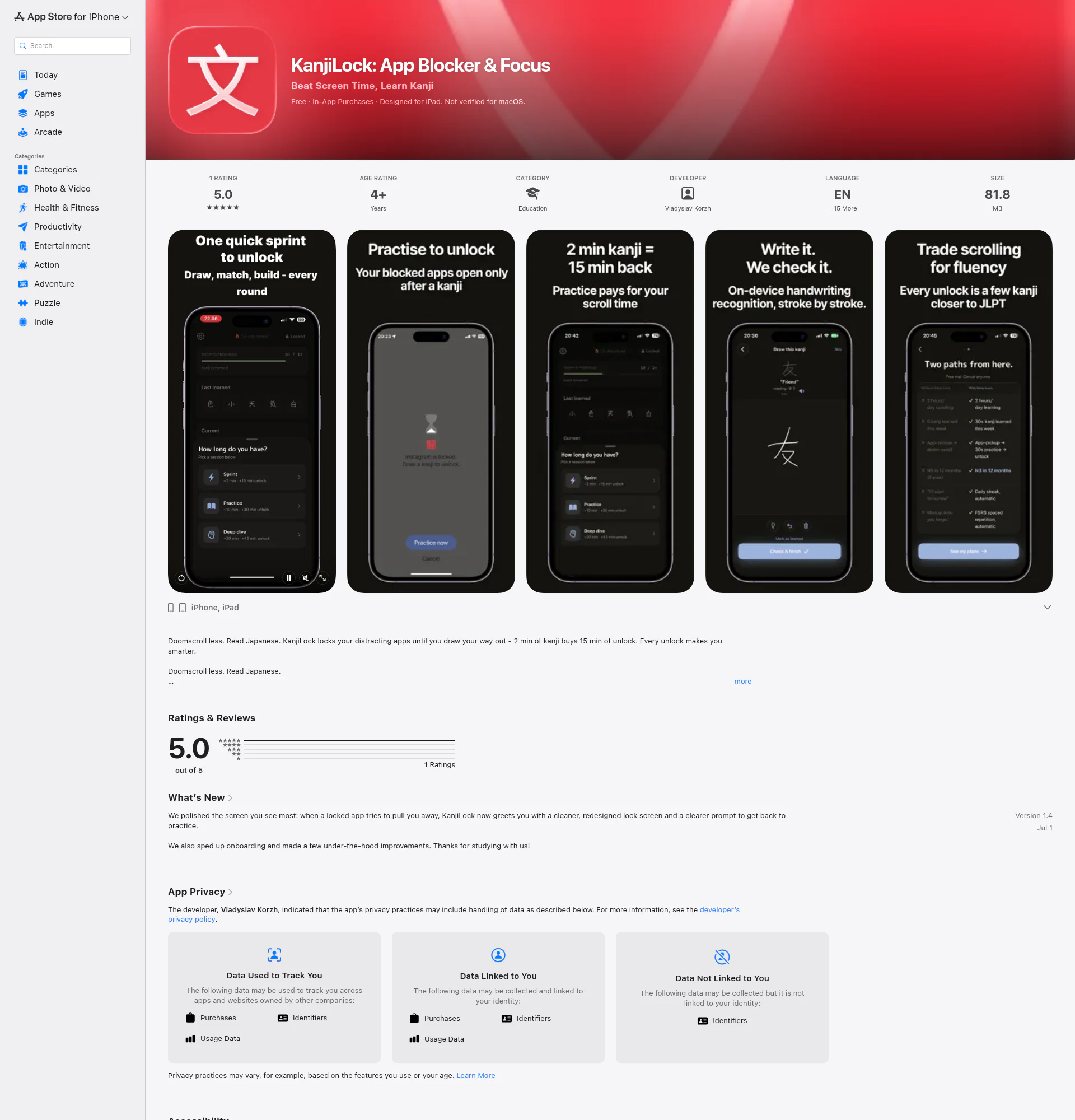 KanjiLock: App Blocker & Focus landing page