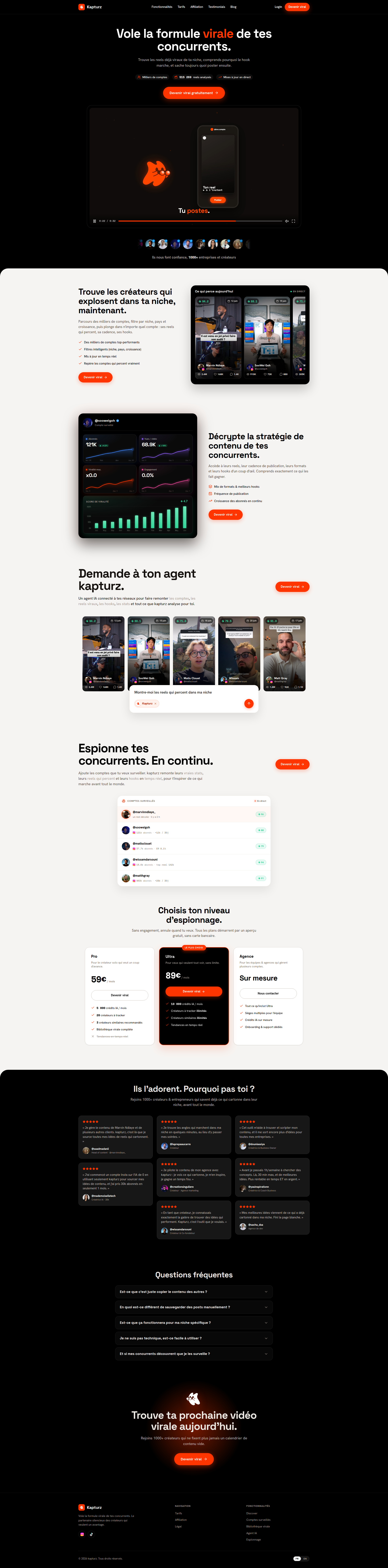 Landing page screenshot for kapturz.io, 1920 by 7764 pixels