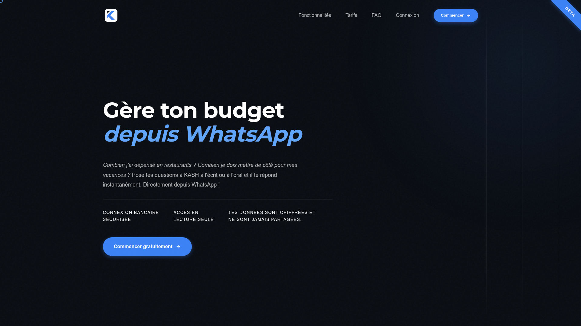 Landing page screenshot for kash-app.io, 1920 by 1080 pixels