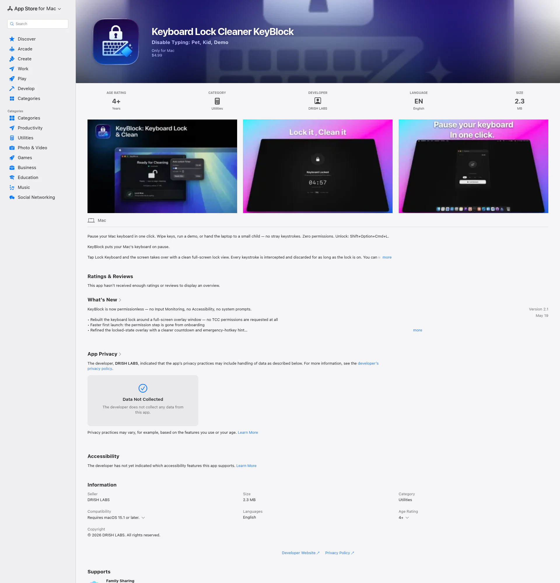 Keyboard Lock Cleaner KeyBlock landing page