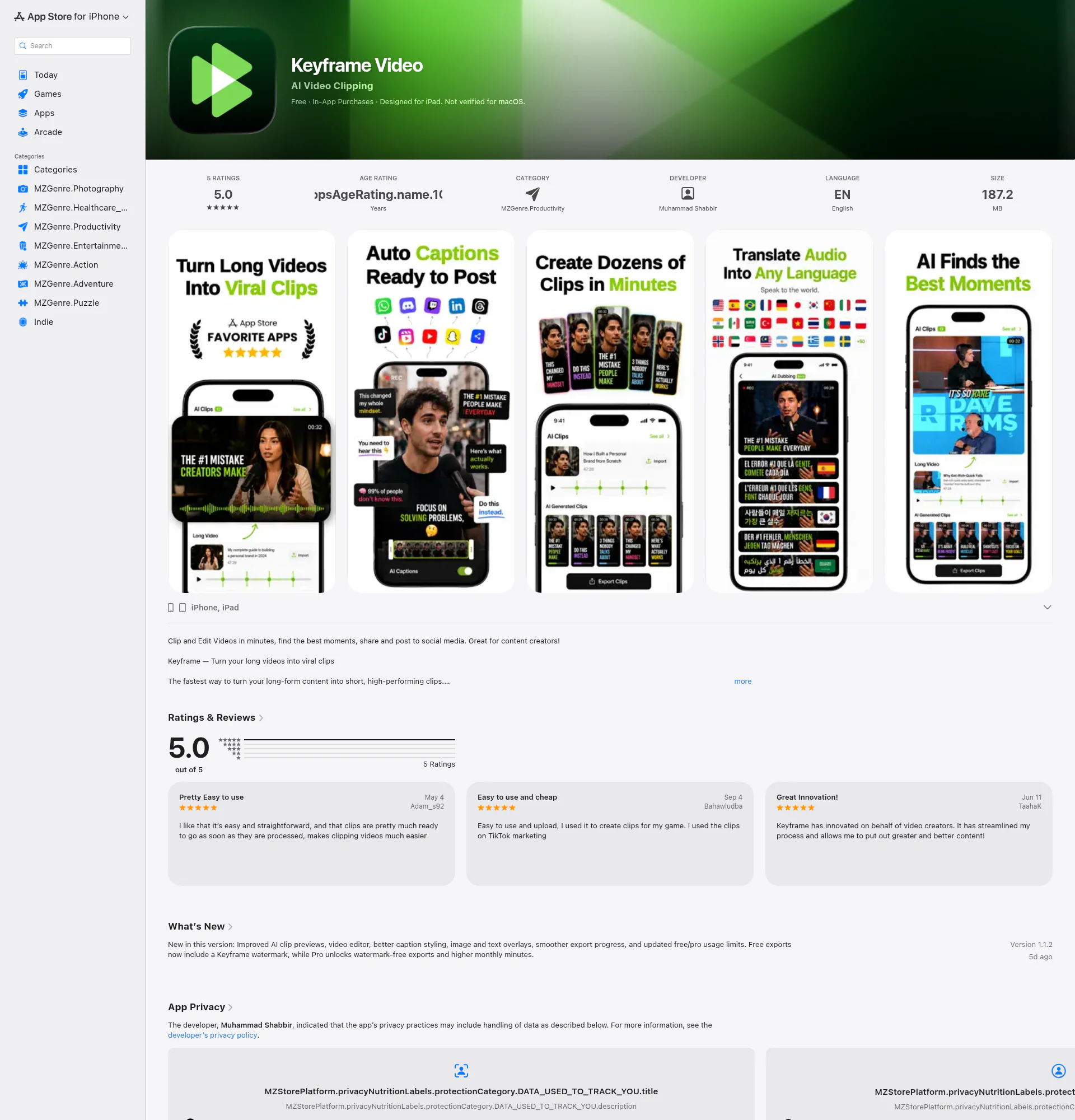 Keyframe Video landing page