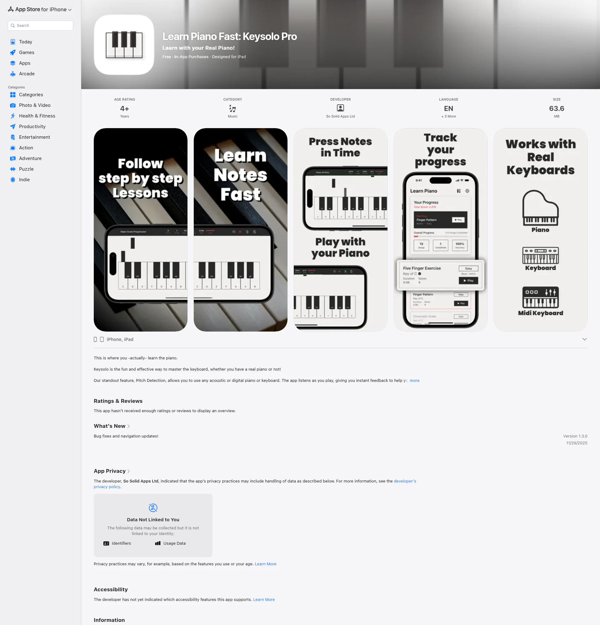 Keysolo - Learn Piano landing page