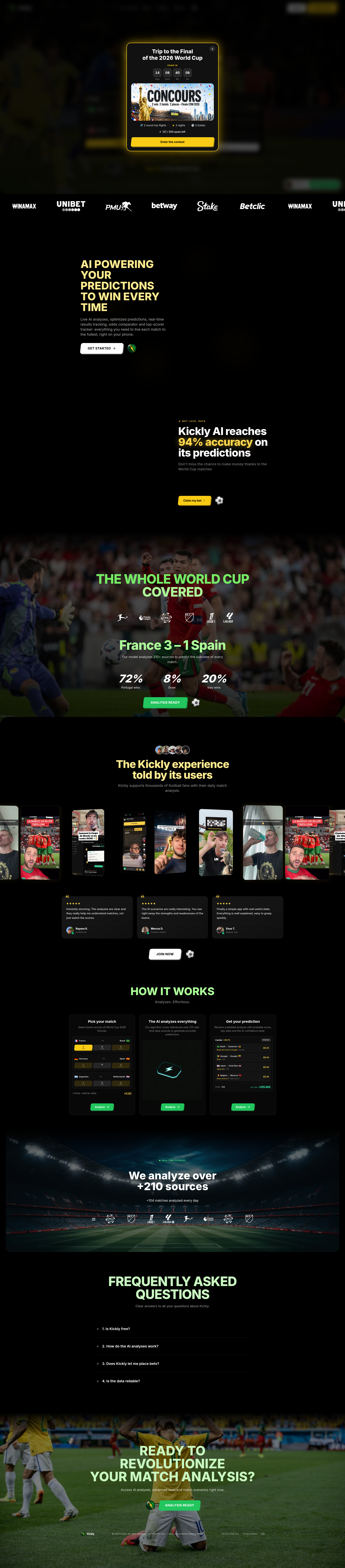 Landing page screenshot for kickly.io, 1920 by 8731 pixels