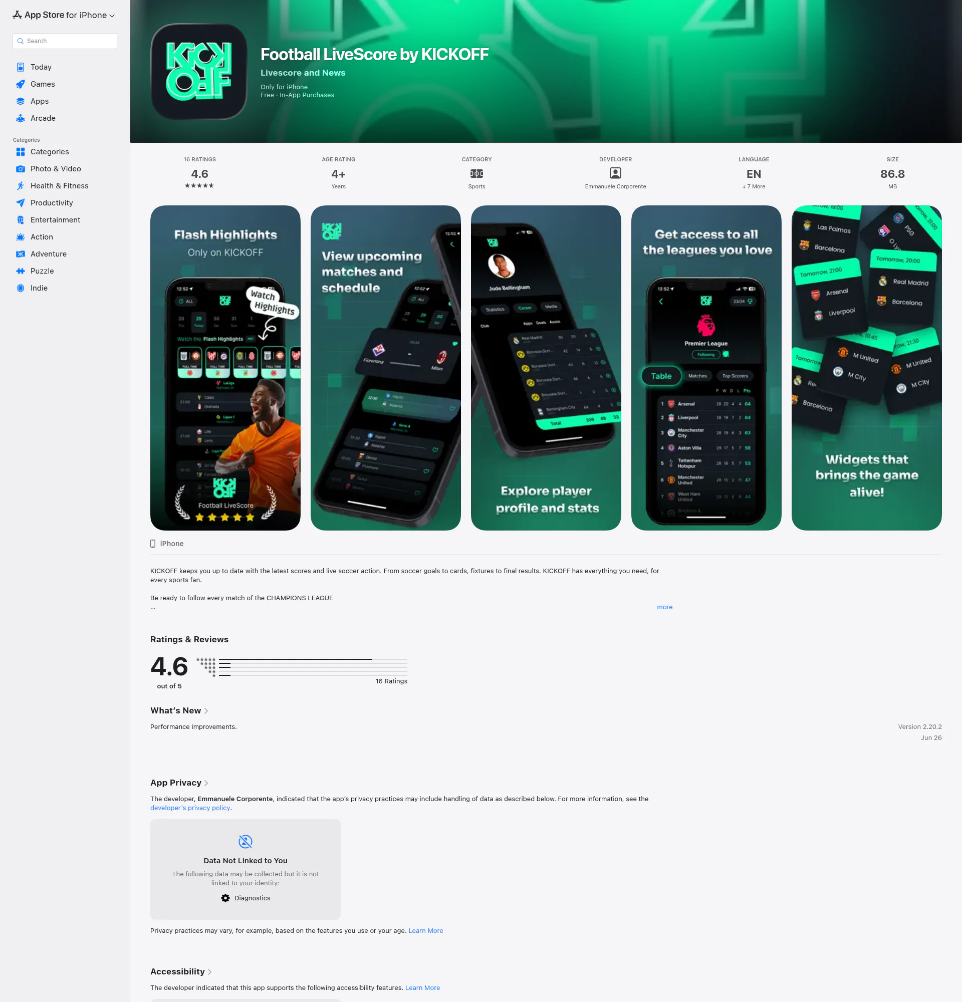 KICKOFF - LIVESCORE landing page