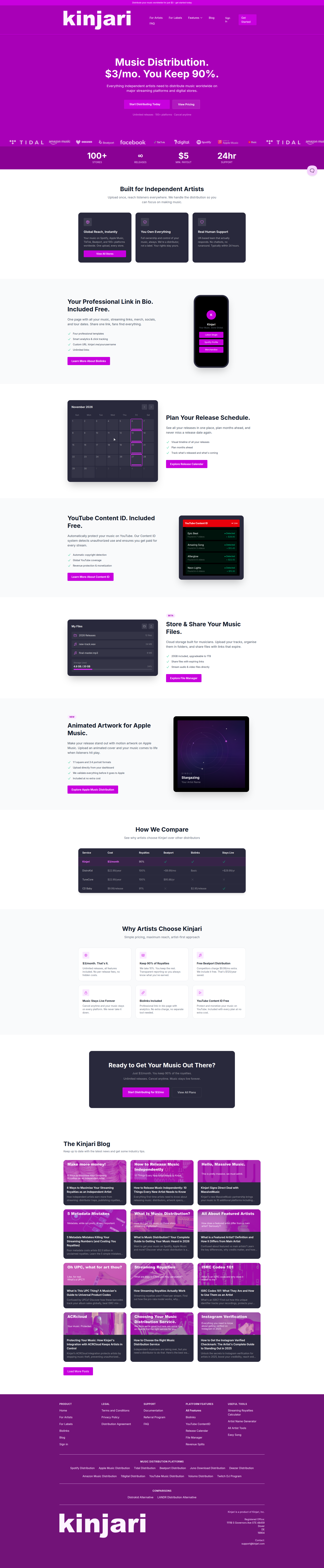 Landing page screenshot for kinjari.com, 1920 by 9286 pixels