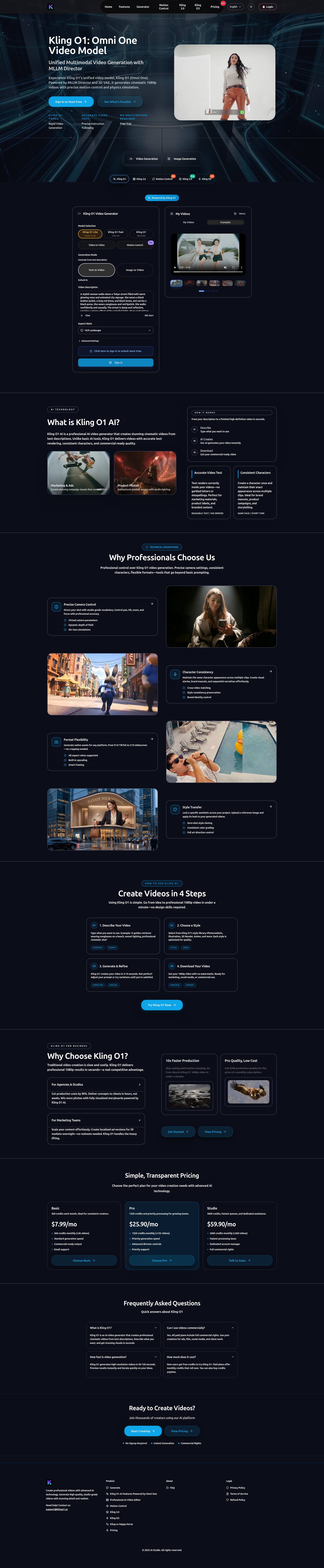 Landing page screenshot for klingo1.co, 1920 by 9303 pixels