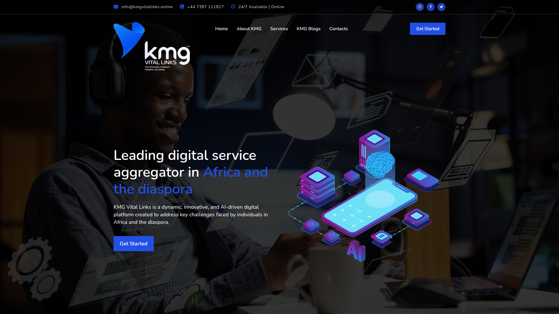 Landing page screenshot for kmgvitallinks.online, 1920 by 1080 pixels
