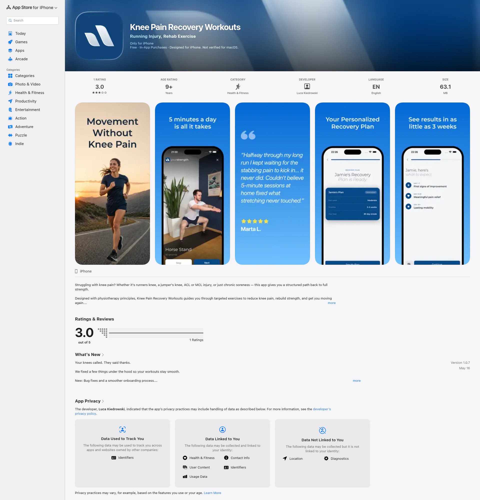Knee Recovery landing page