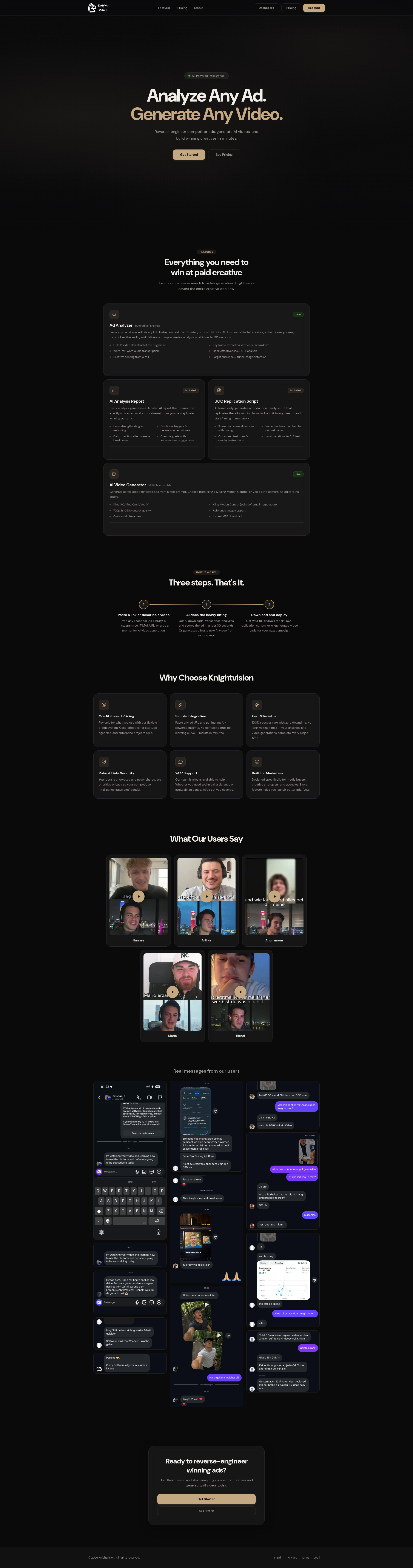 Landing page screenshot for knightvision.tech, 1920 by 7290 pixels