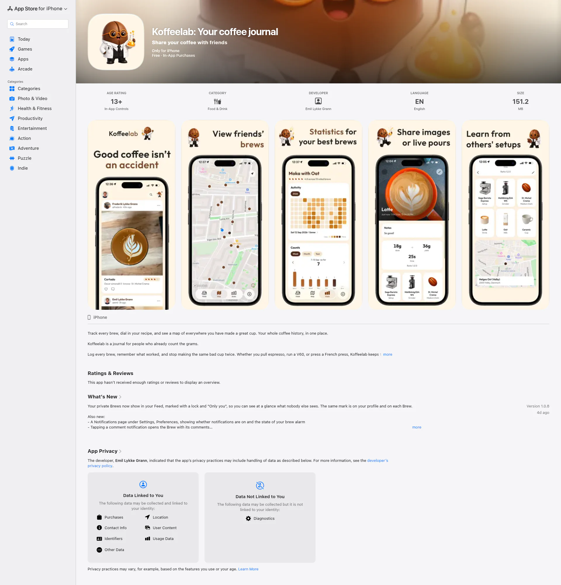 Koffeelab: Your Coffee Journal landing page