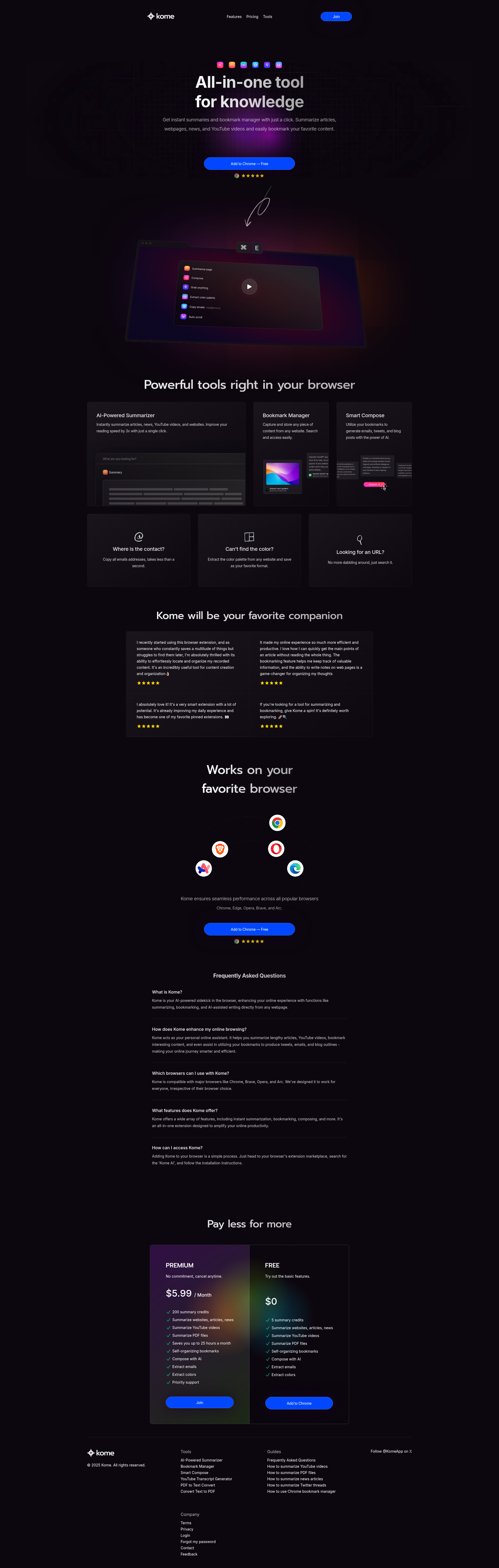 Landing page screenshot for kome.ai, 1920 by 6021 pixels