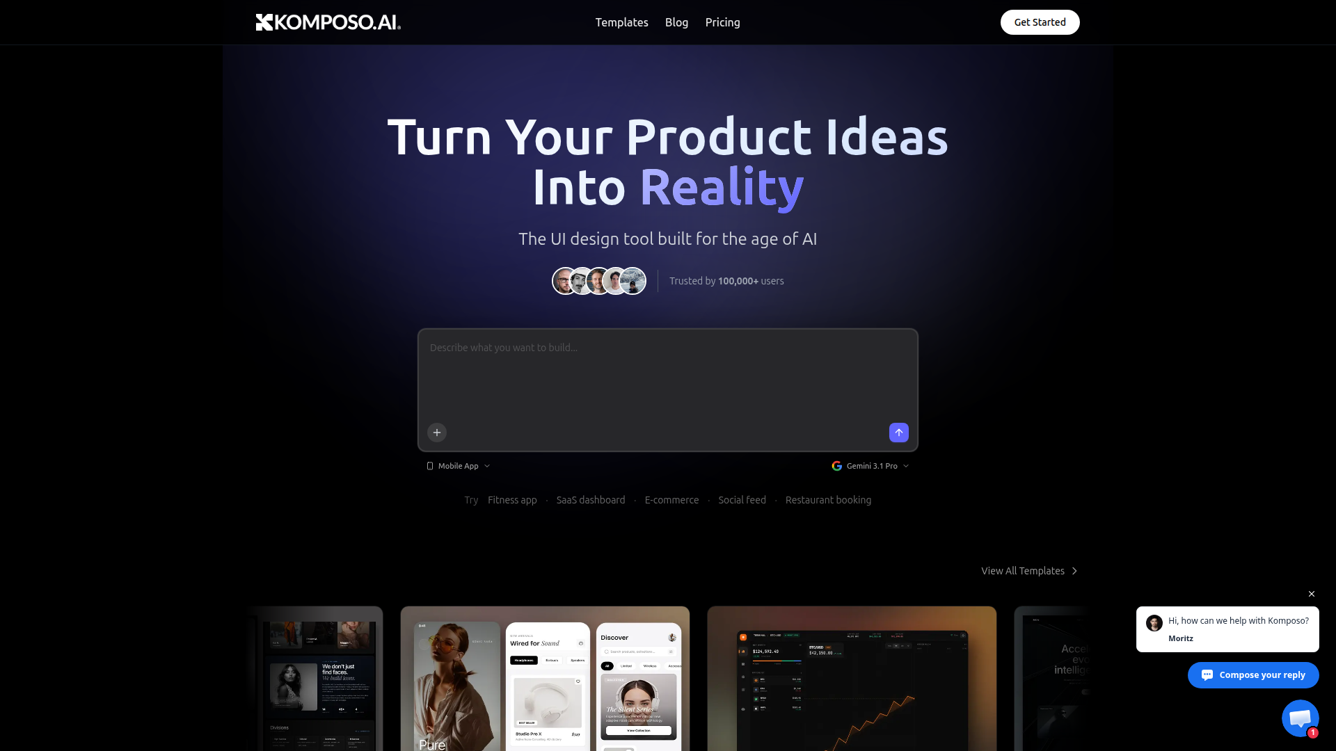 Landing page screenshot for komposo.ai, 1920 by 1080 pixels