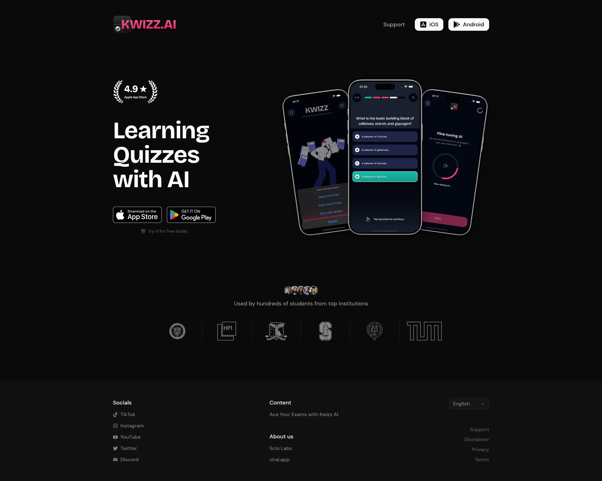 Landing page screenshot for kwizz.ai, 1920 by 1534 pixels