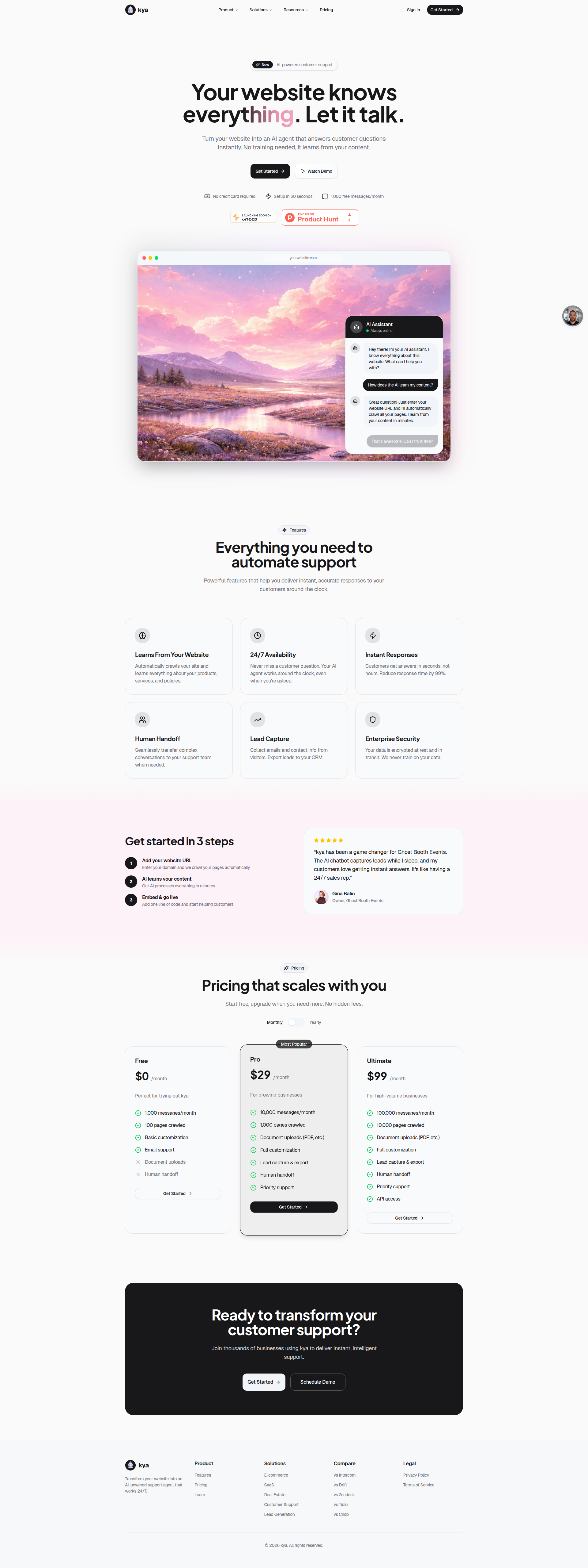 Landing page screenshot for meetkya.com, 1920 by 5112 pixels