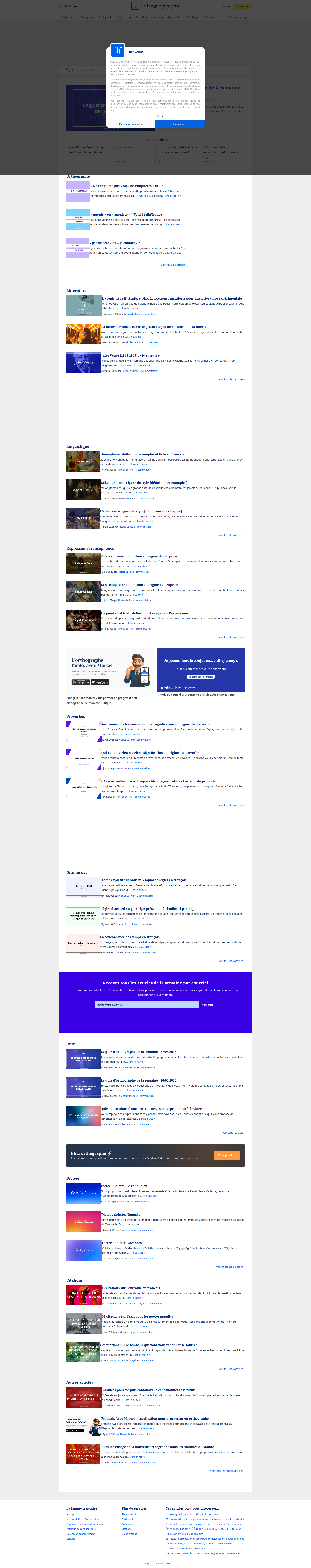 Landing page screenshot for lalanguefrancaise.com, 1920 by 9663 pixels