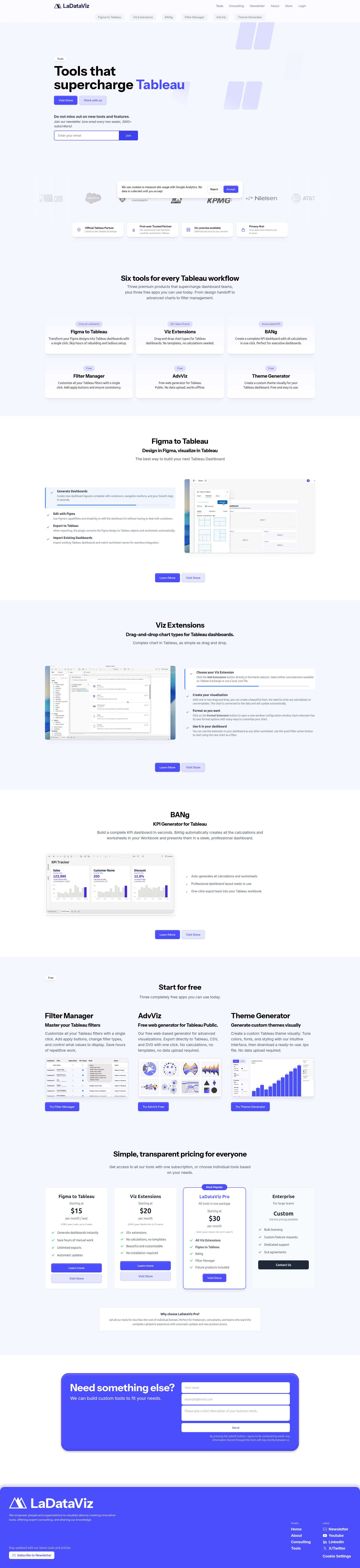 Landing page screenshot for ladataviz.com, 1920 by 8354 pixels