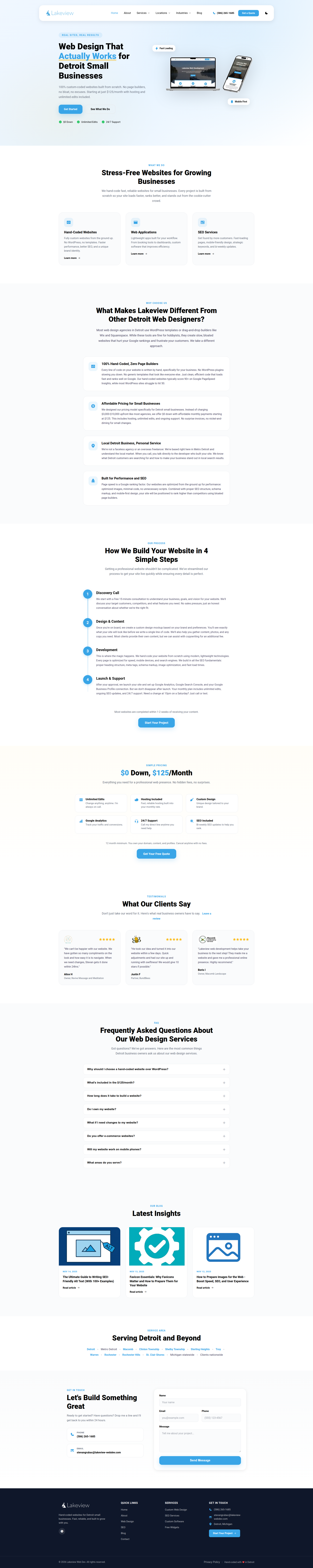 Landing page screenshot for lakeview-webdev.com, 1920 by 9602 pixels