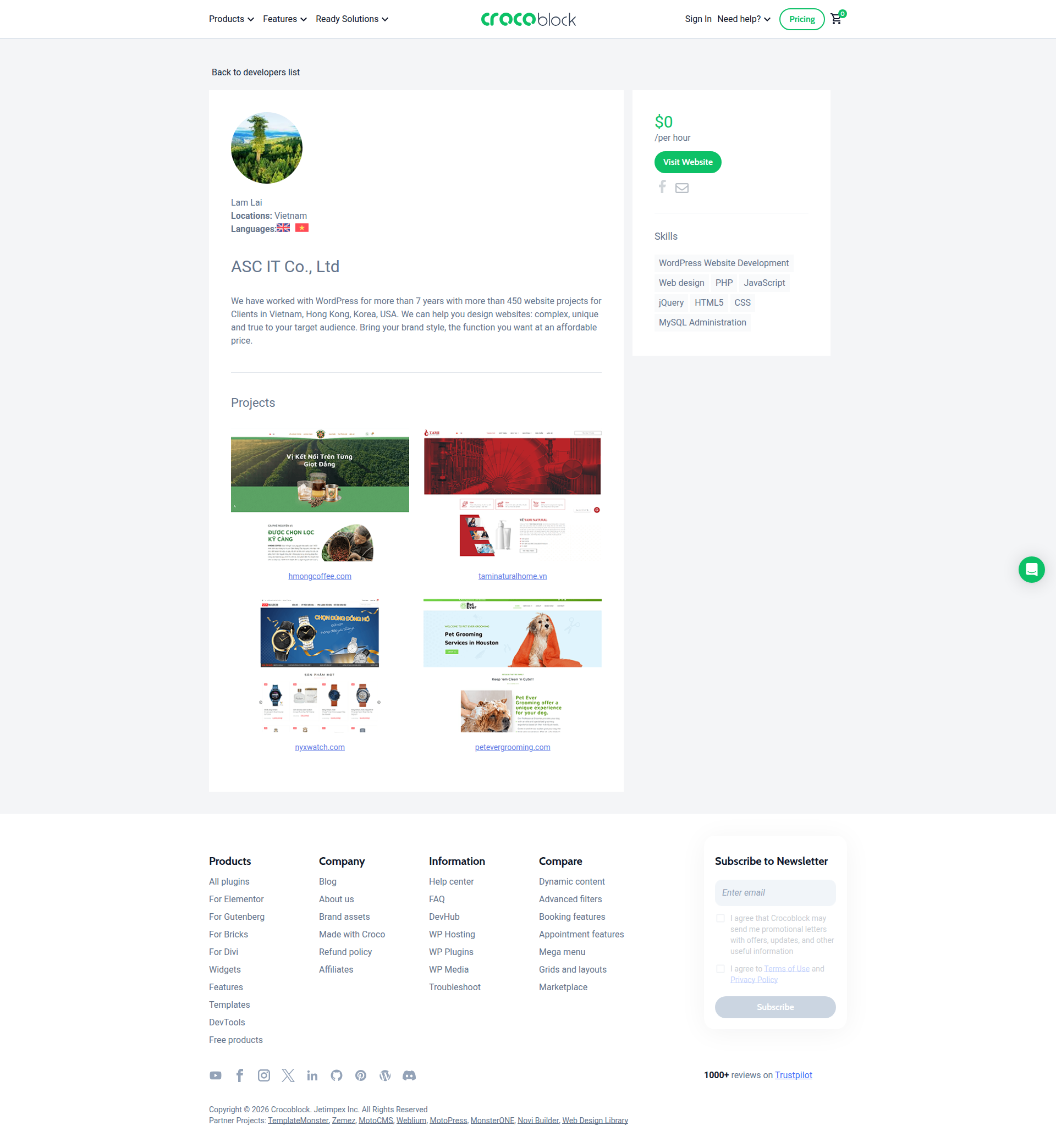 Landing page screenshot for crocoblock.com, 1920 by 2088 pixels