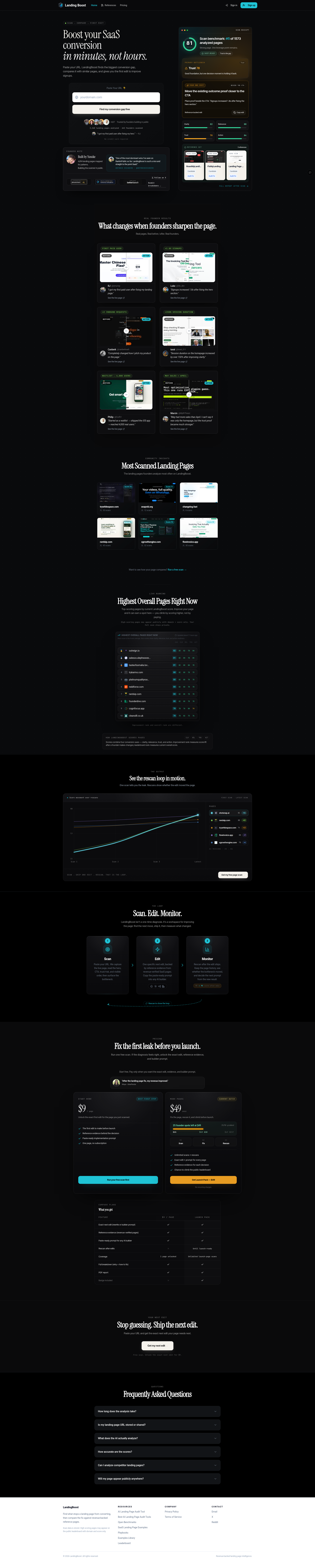 Landing page screenshot for landingboost.app, 1920 by 9543 pixels