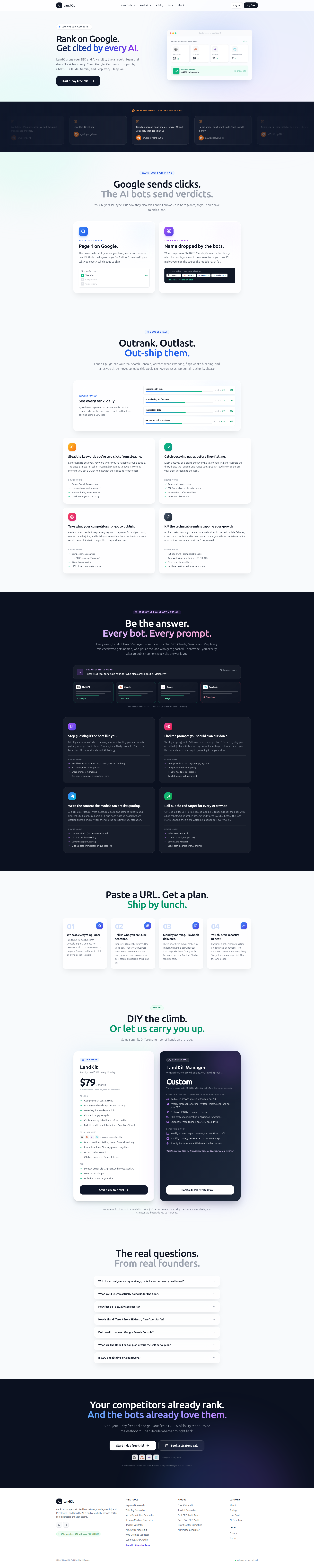 Landing page screenshot for landkit.pro, 1920 by 9589 pixels