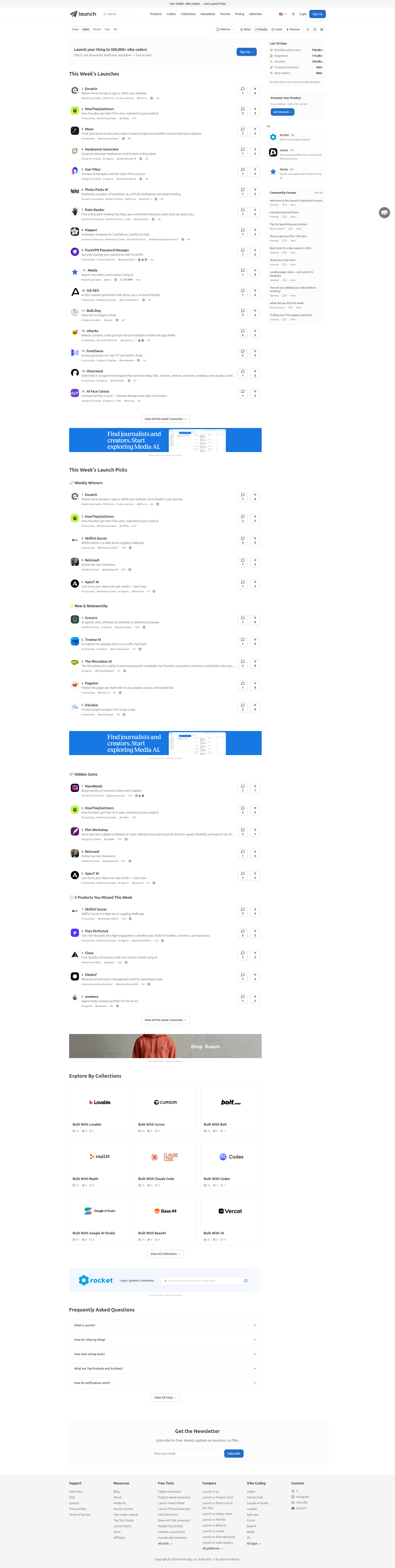 Landing page screenshot for trylaunch.ai, 1920 by 7617 pixels